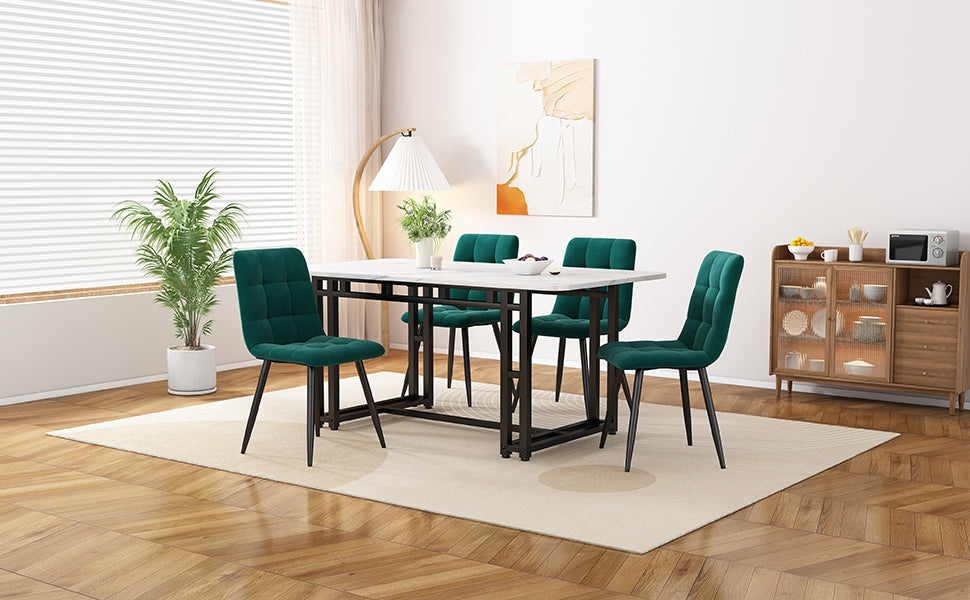 Logidon eettafelset 120 x 70 cm zwart 4 stoelen groen fluwelen bekleding