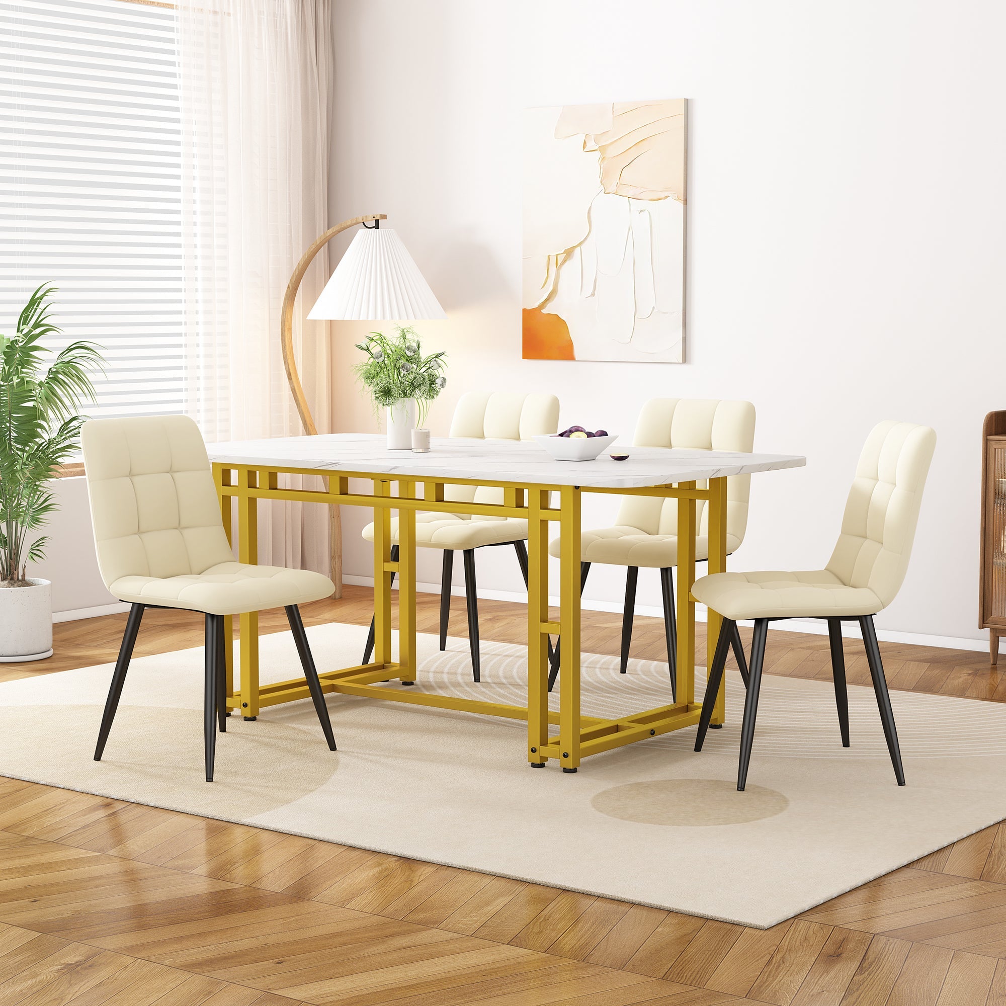 Logidon Lichte Luxe Eettafel 120x70cm Met Gouden Metalen Poten
