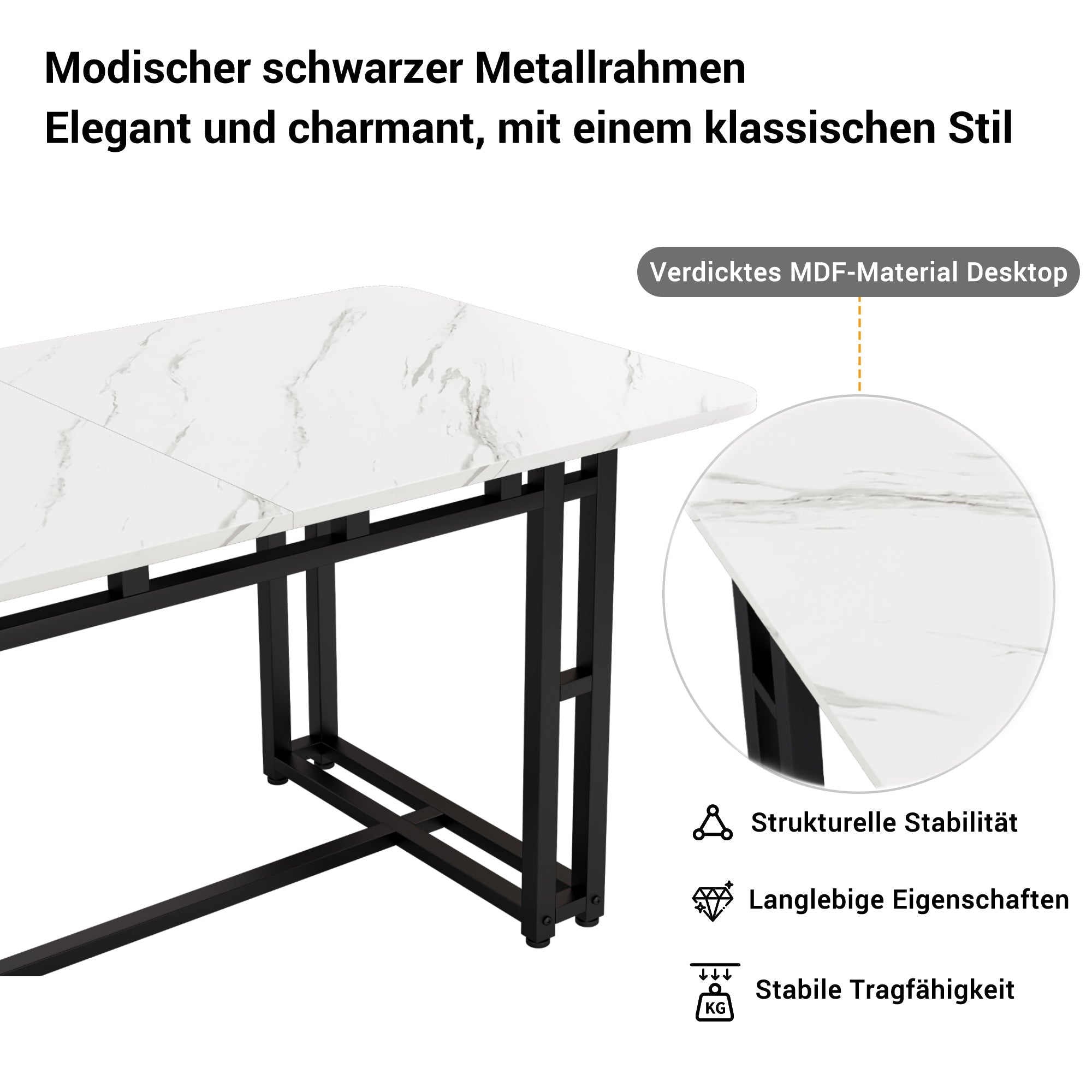 Logidon 120x70 cm lichte luxe eettafel met zwarte metalen poten