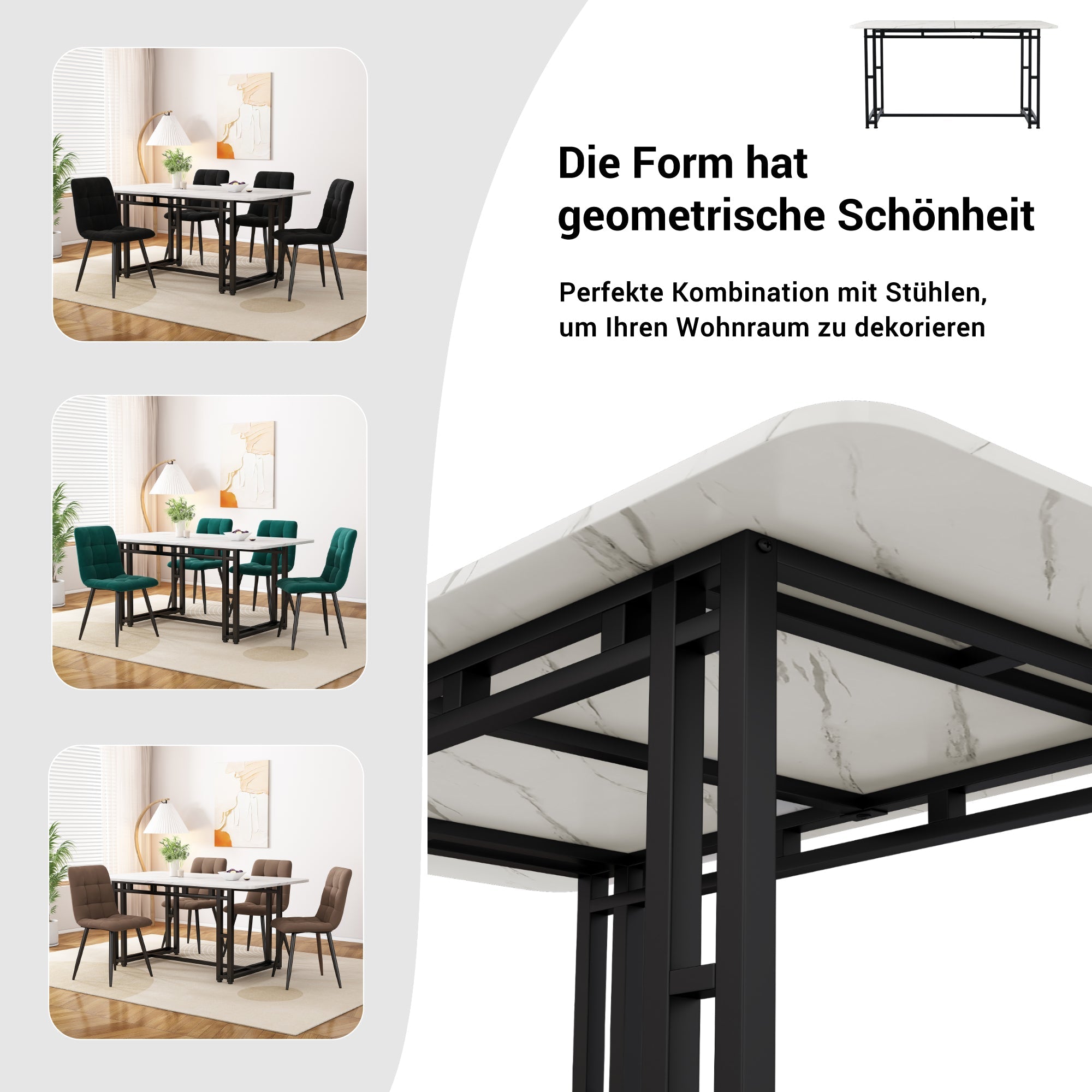 Logidon eettafelset 120 x 70 cm zwart 4 stoelen groen fluwelen bekleding