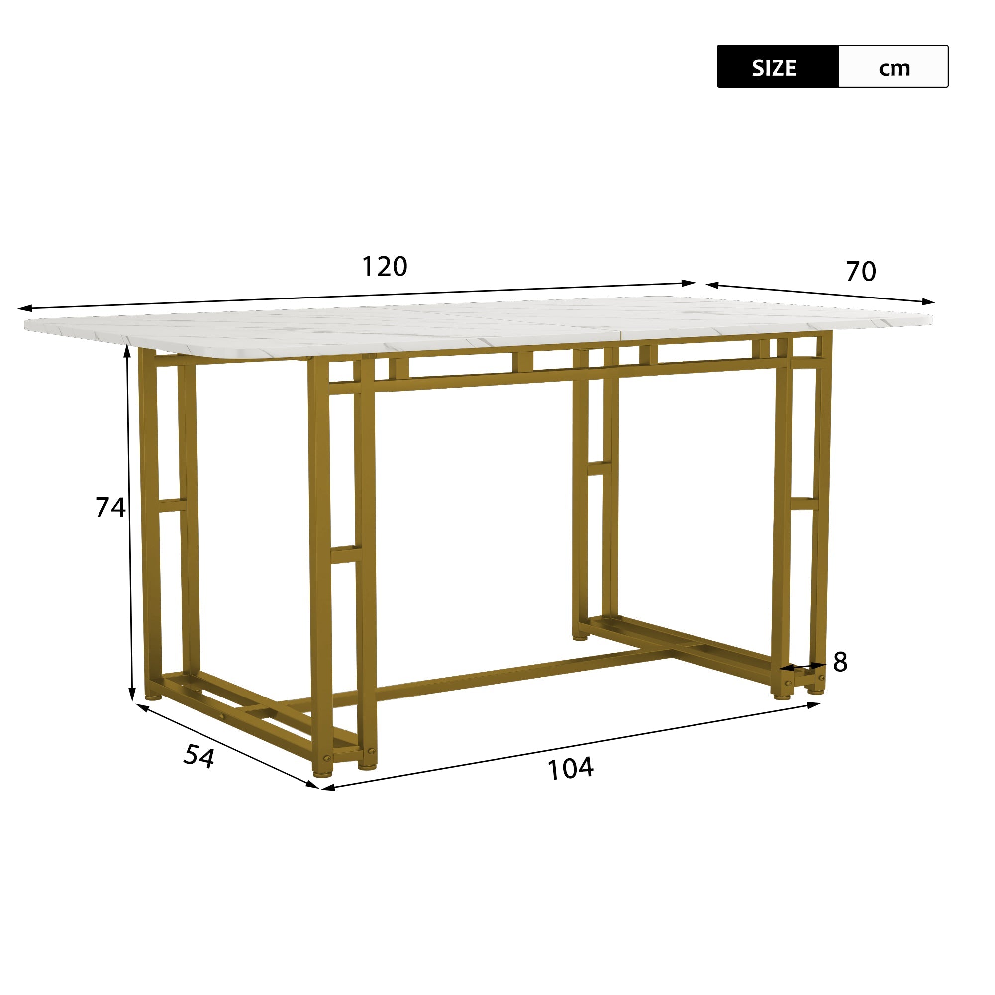 Logidon Lichte Luxe Eettafel 120x70cm Met Gouden Metalen Poten