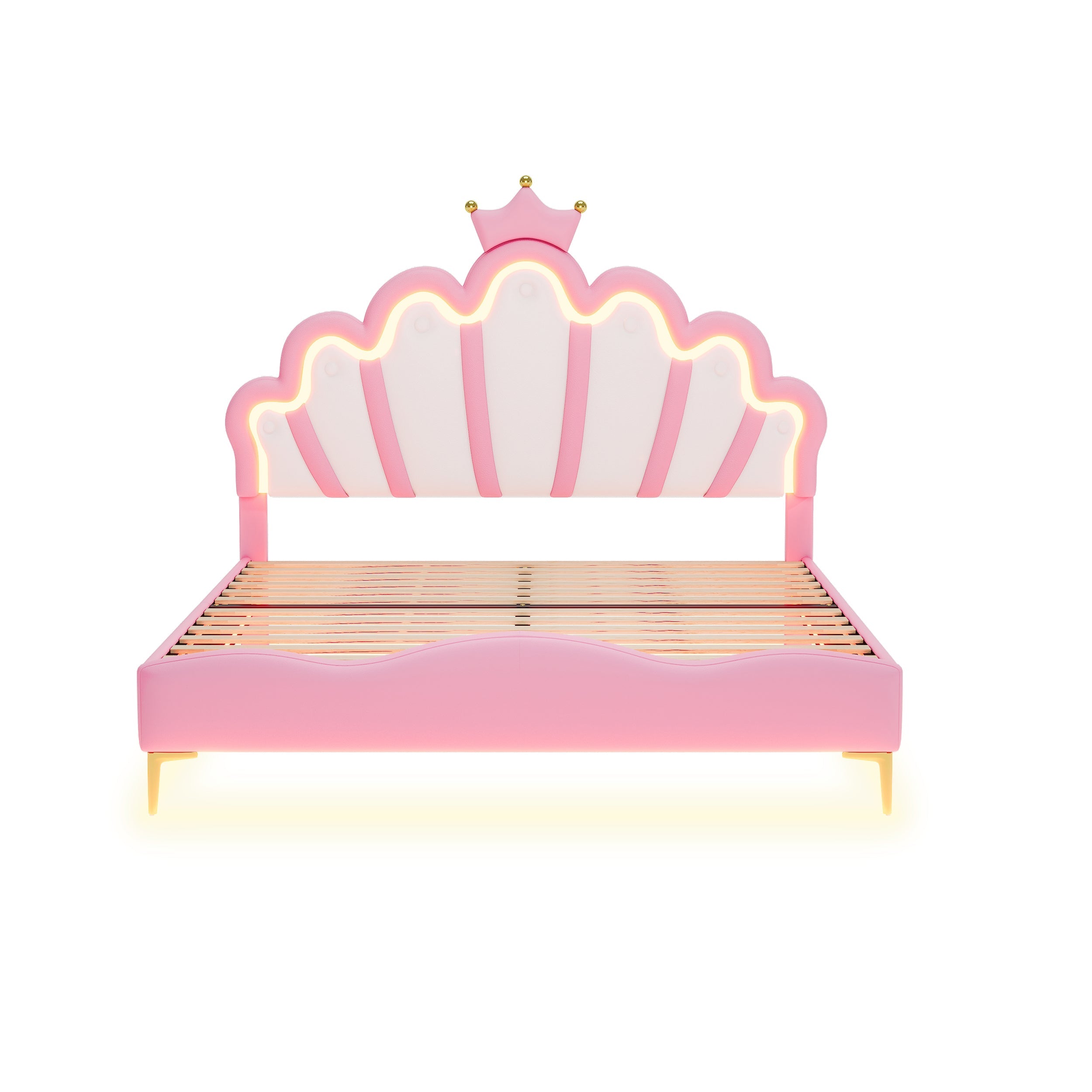 Logidon Princess bed 140x200 roze kroon hoofdeinde LED-verlichting