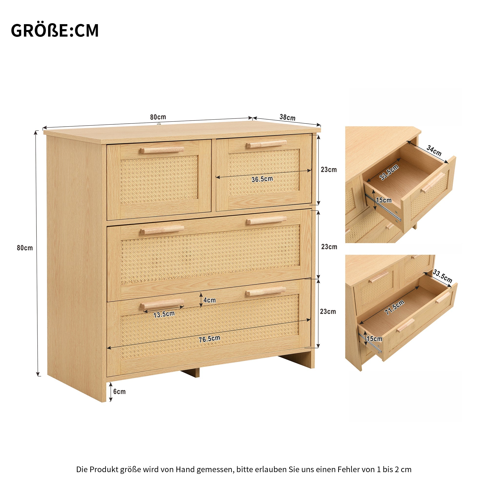 Logidon rotan kast met 4 laden en massief houten handgrepen B80xH80xD38
