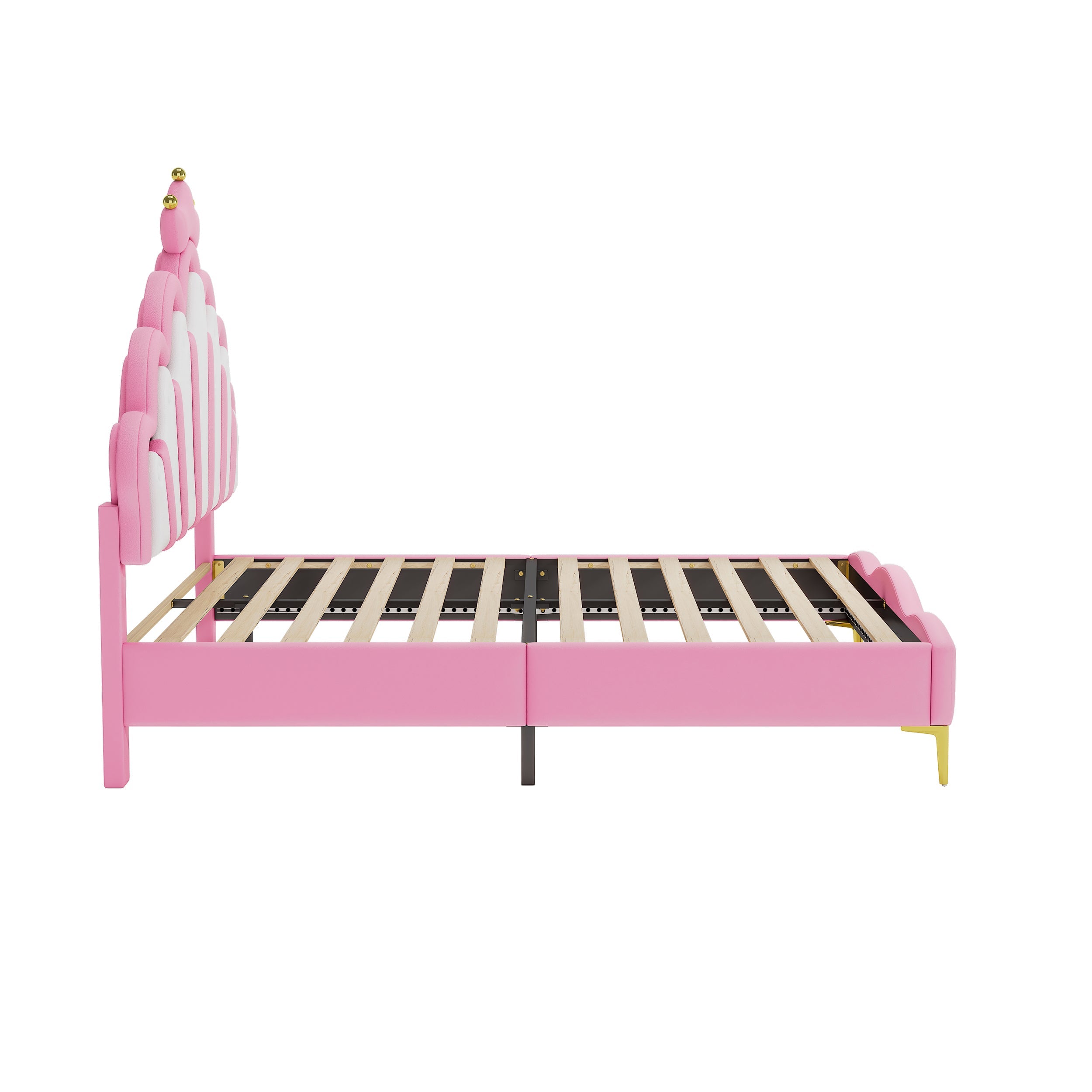 Logidon Princess bed 140x200 roze kroon hoofdeinde LED-verlichting