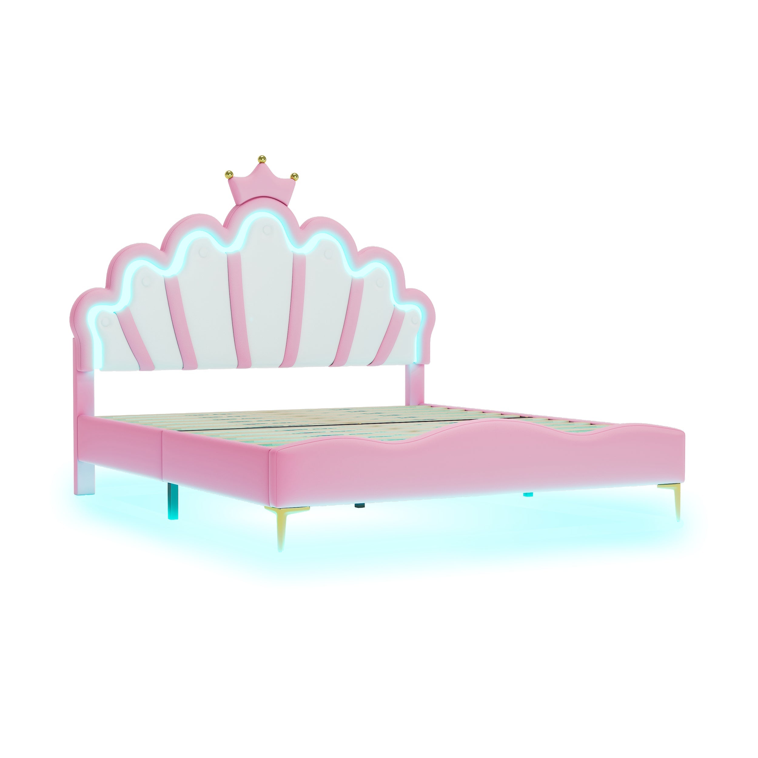 Logidon Princess bed 140x200 roze kroon hoofdeinde LED-verlichting