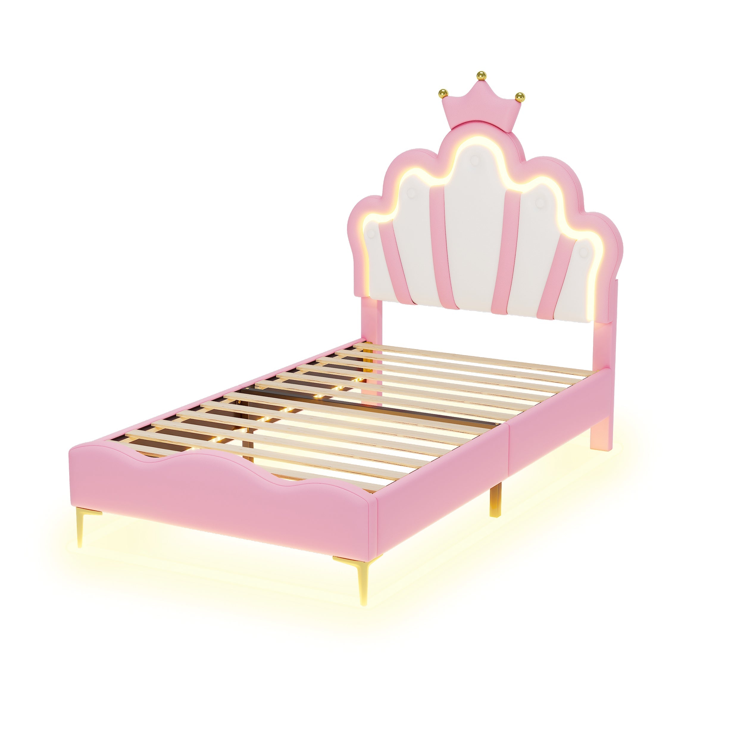 Logidon Crown Prince Bed 90x200 cm Roze met LED-lichtstrips