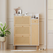 Logidon shoe cabinet rattan wood natural white W90 H125 D17 cm