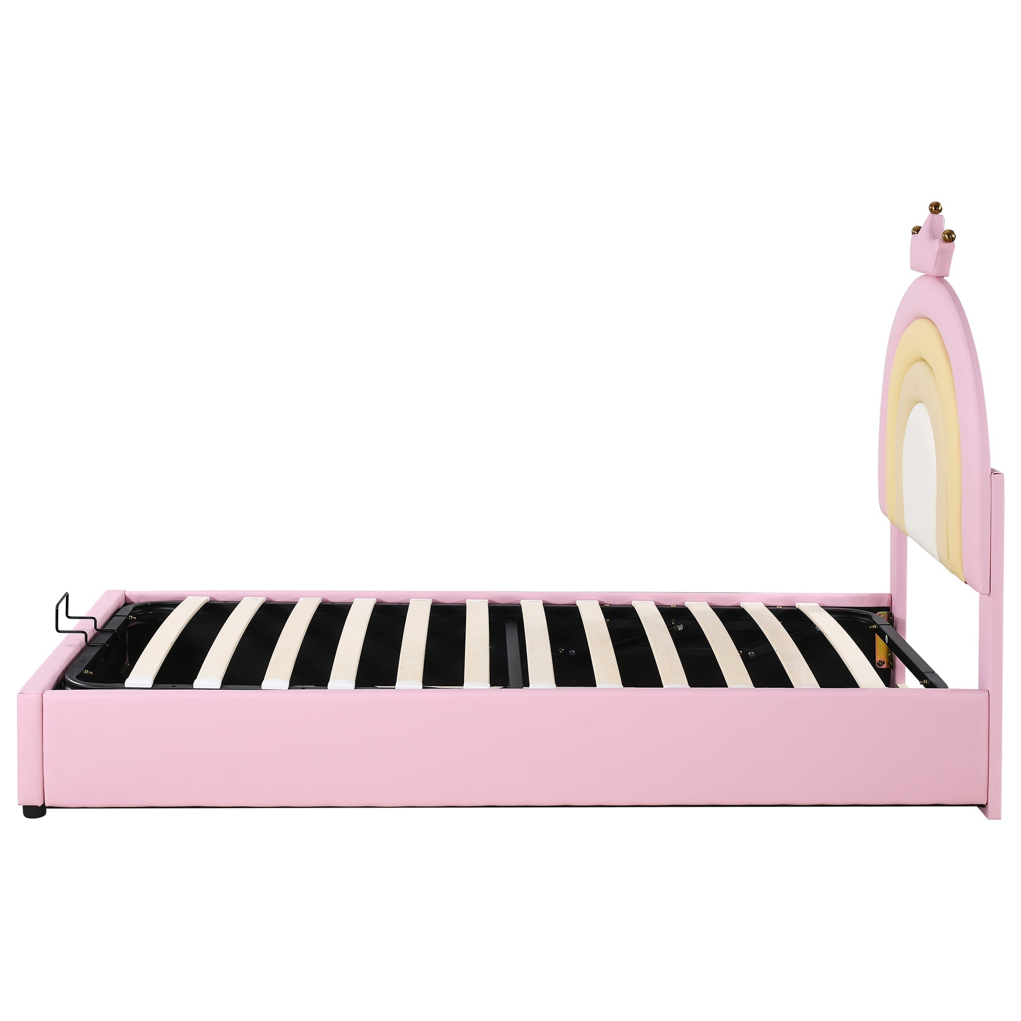 Logidon gestoffeerd bed 90x200 roze hydraulisch bed in hoogte verstelbaar