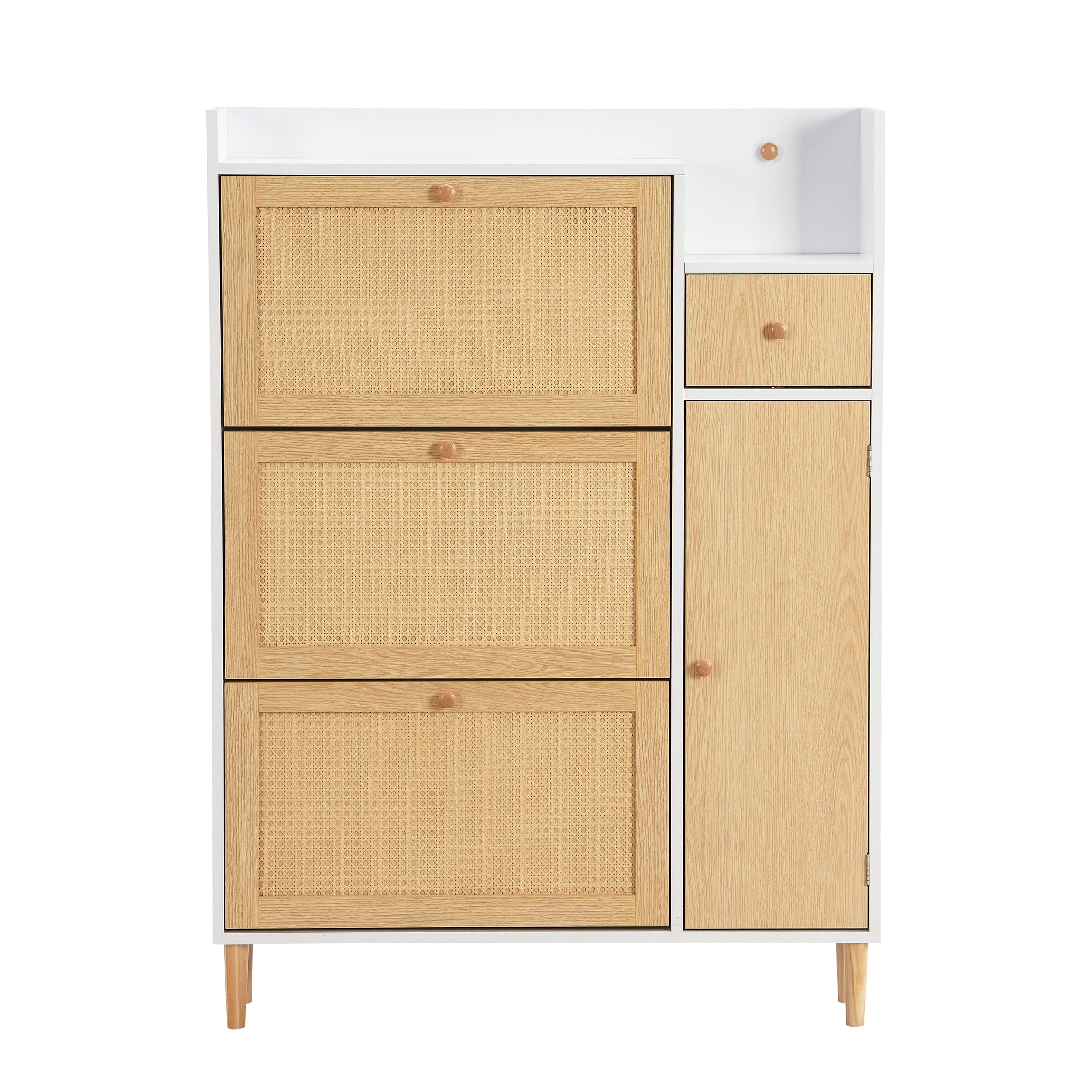 Logidon shoe cabinet rattan wood natural white W90 H125 D17 cm