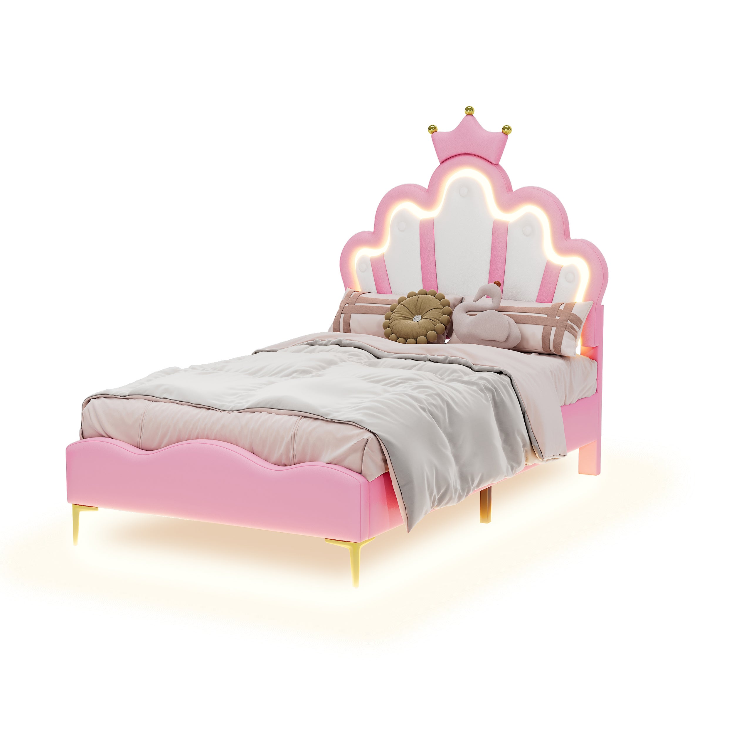 Logidon Crown Prince Bed 90x200 cm Roze met LED-lichtstrips