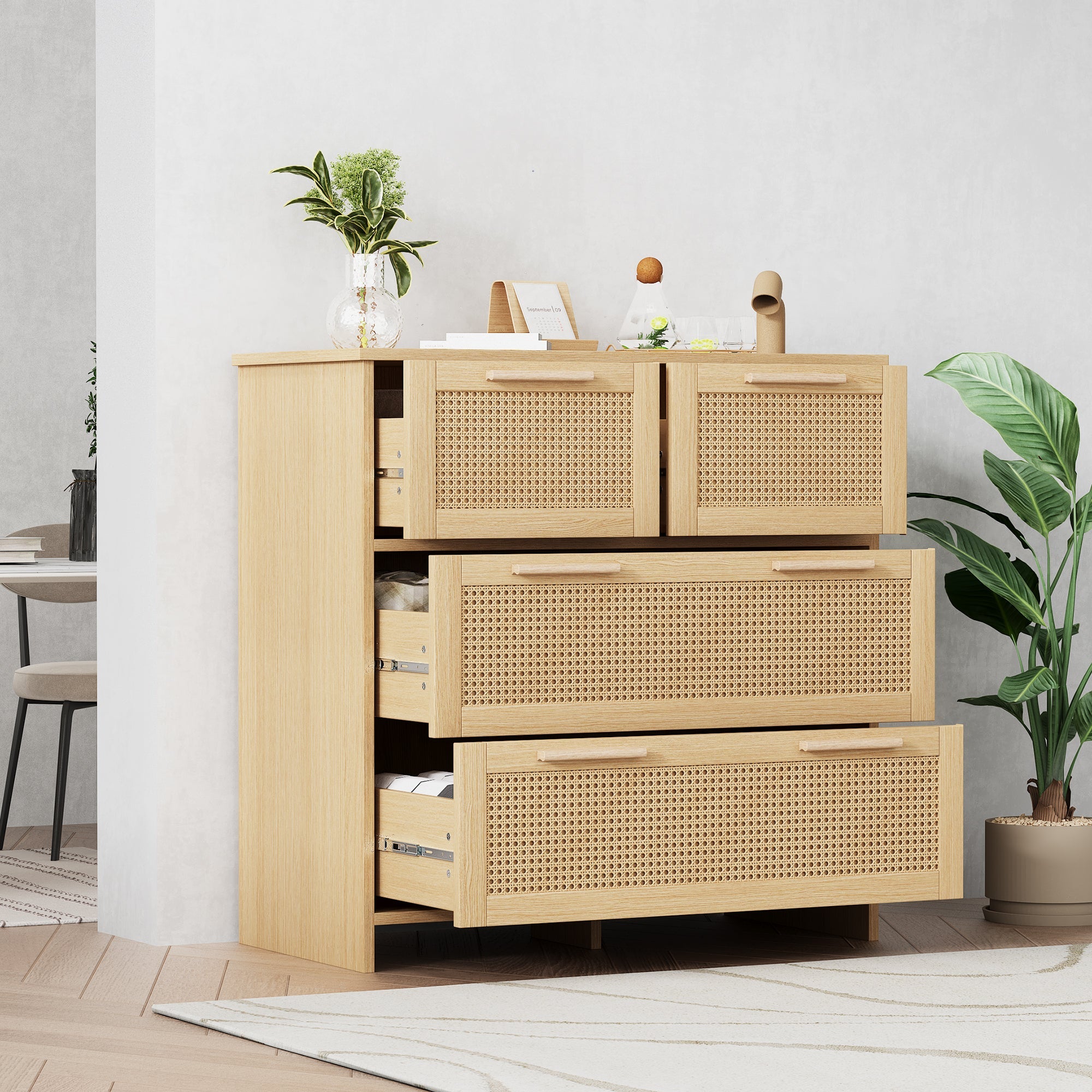 Logidon rotan kast met 4 laden en massief houten handgrepen B80xH80xD38
