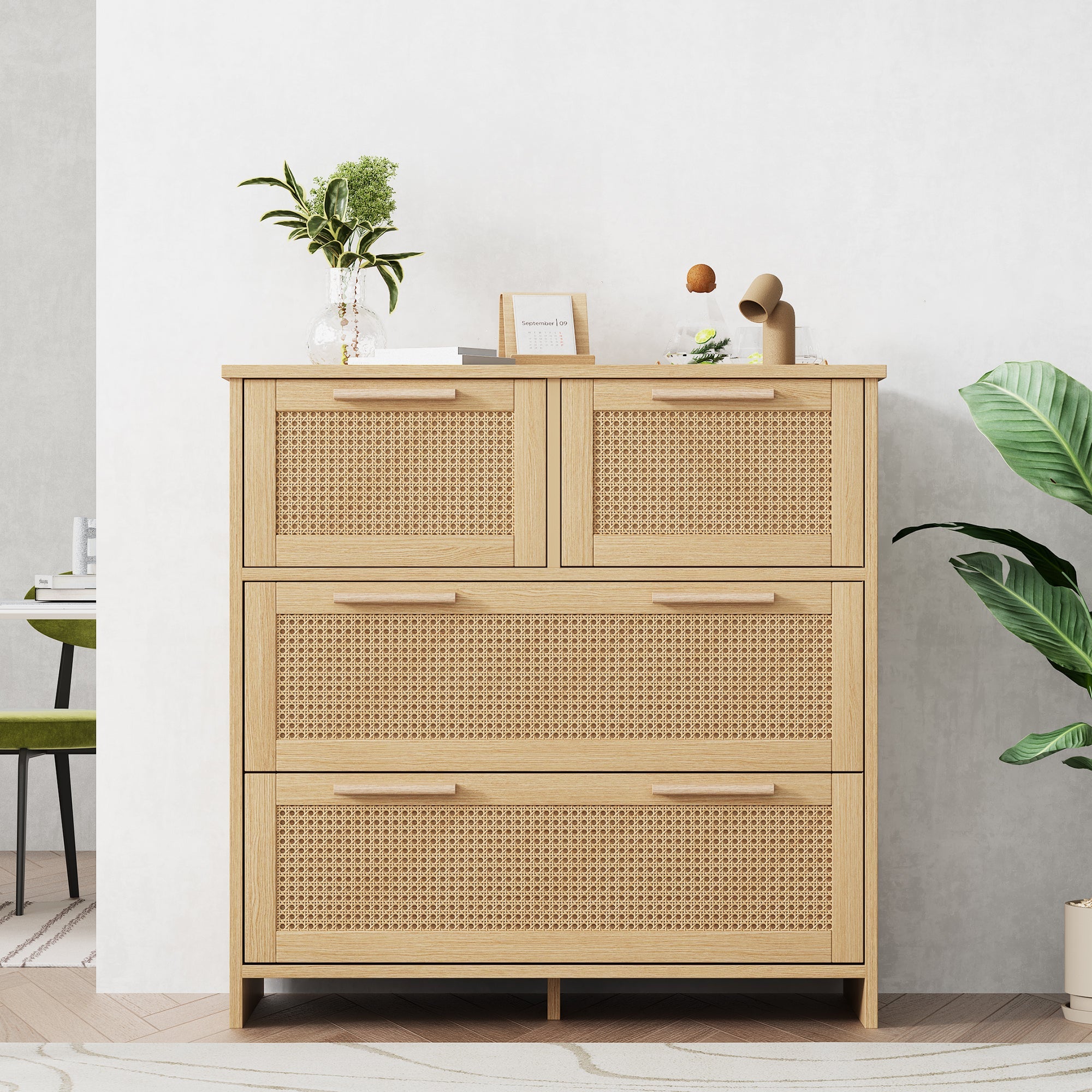 Logidon rotan kast met 4 laden en massief houten handgrepen B80xH80xD38