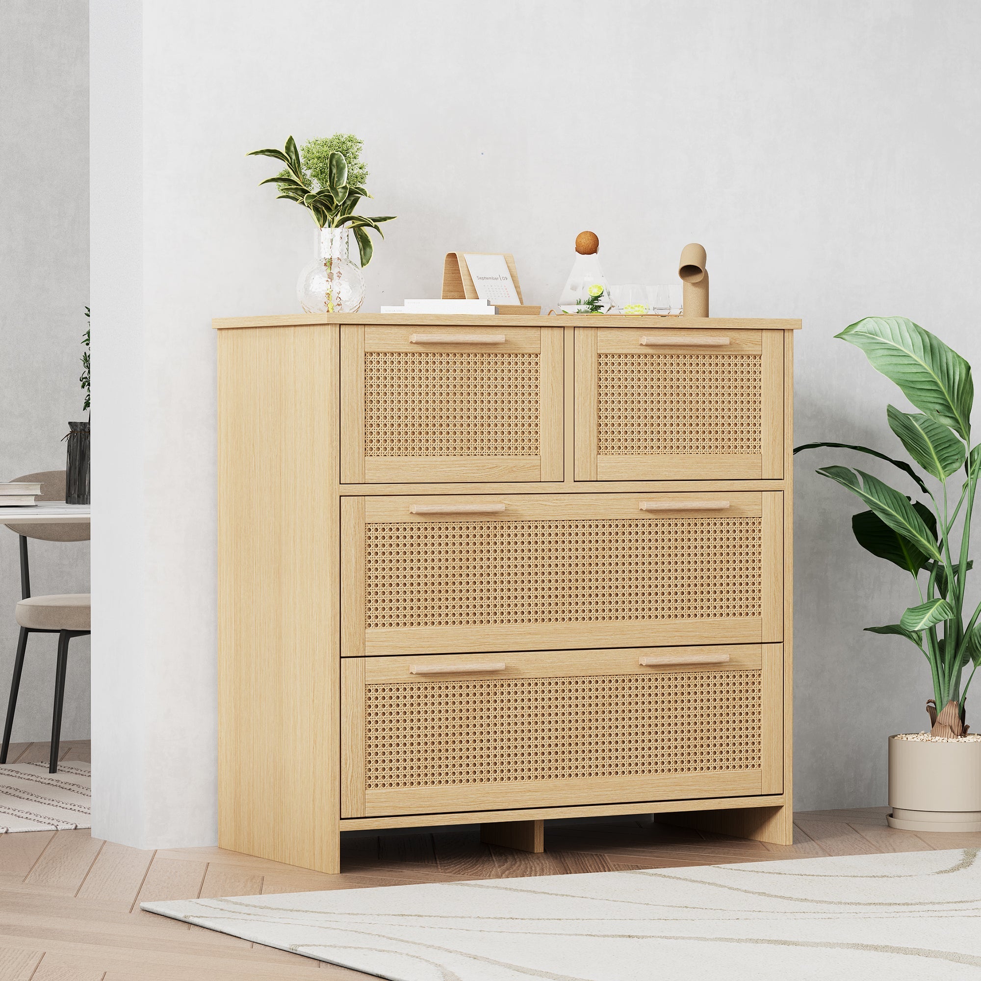 Logidon rotan kast met 4 laden en massief houten handgrepen B80xH80xD38