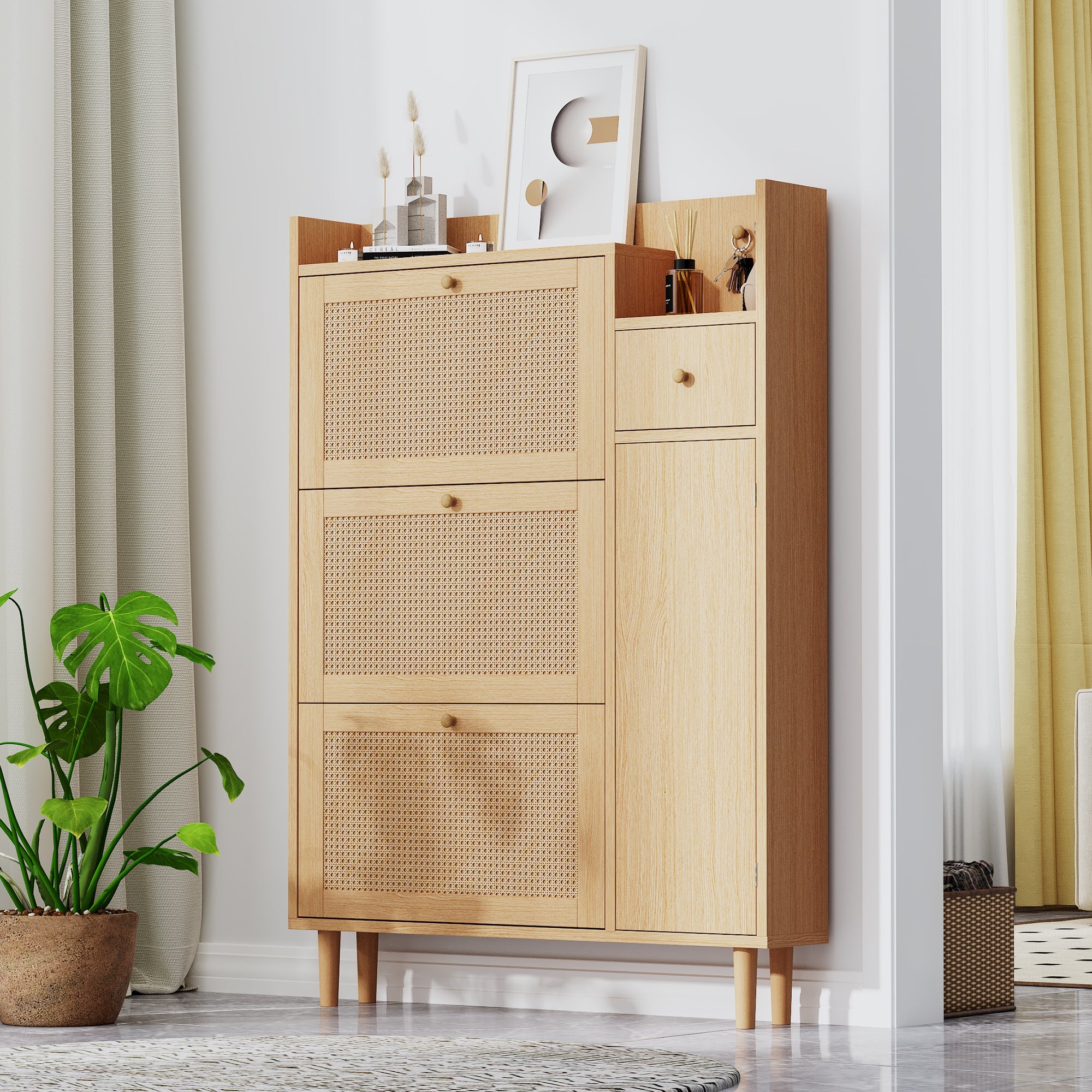 Logidon schoenenkast rotan compact voor smalle ingangen B90 H125 D17 cm