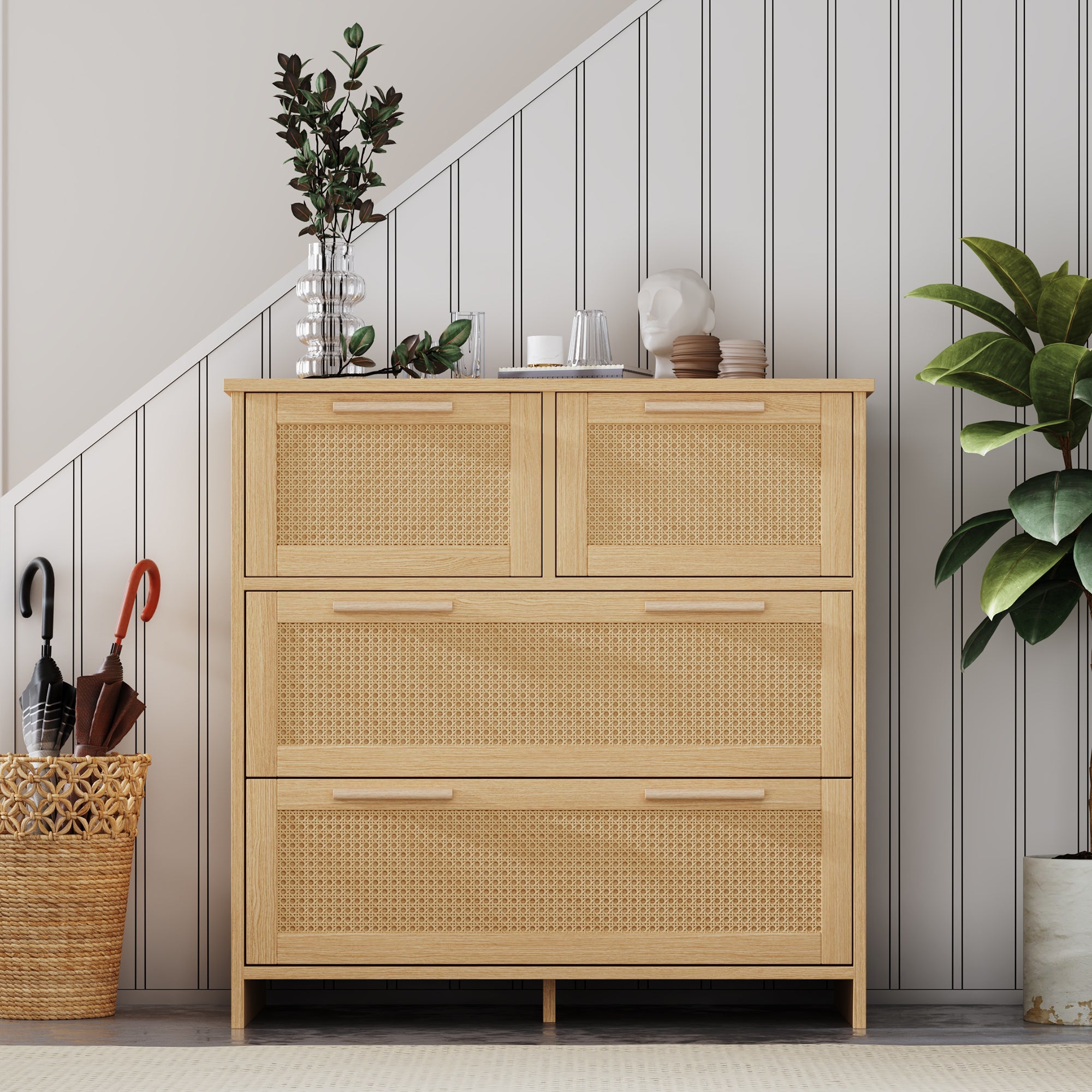 Logidon rotan kast met 4 laden en massief houten handgrepen B80xH80xD38