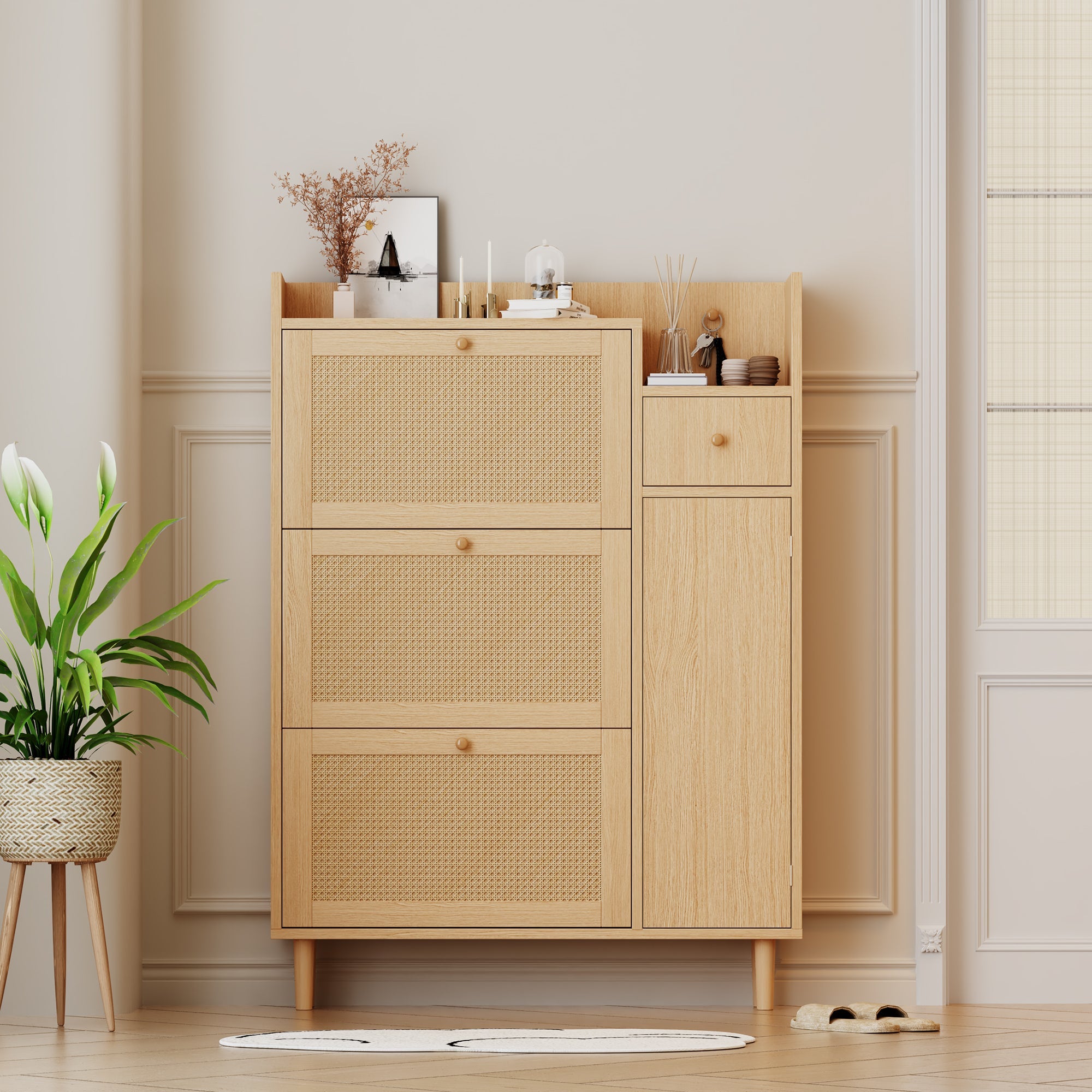 Logidon schoenenkast rotan compact voor smalle ingangen B90 H125 D17 cm