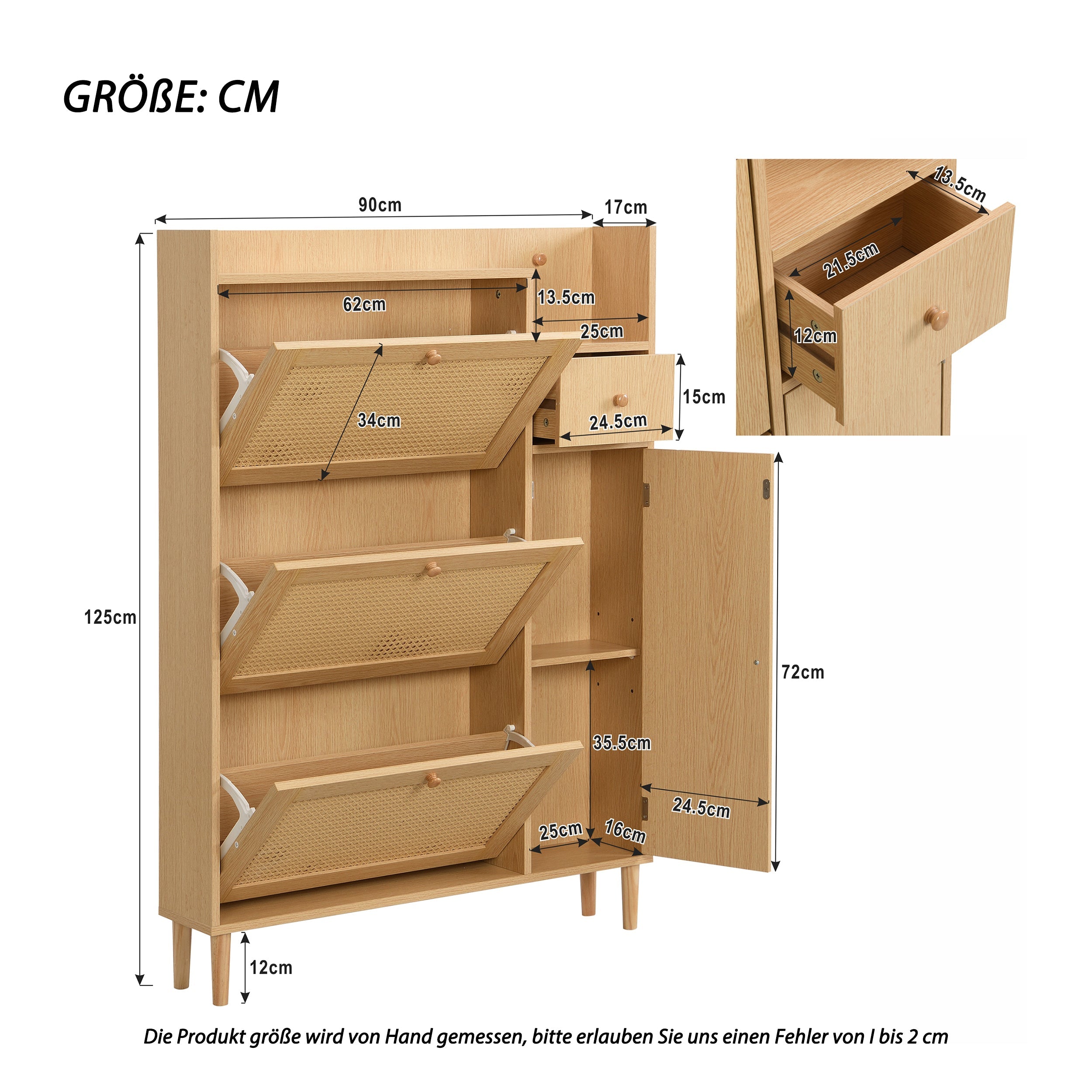 Logidon schoenenkast rotan compact voor smalle ingangen B90 H125 D17 cm