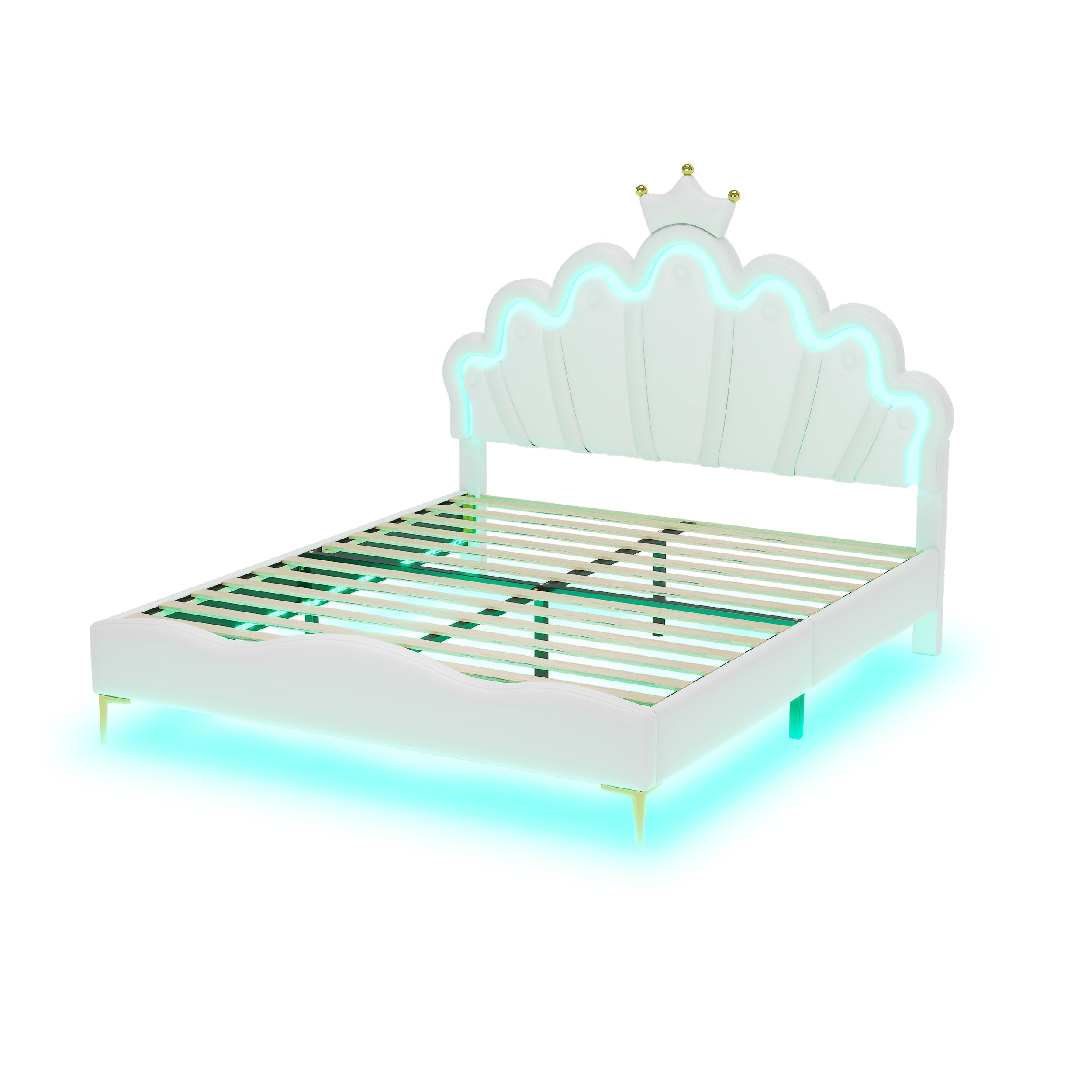 Logidon Kroonbed Prinsessenbed 140x200 cm Witte LED-lichtstrips