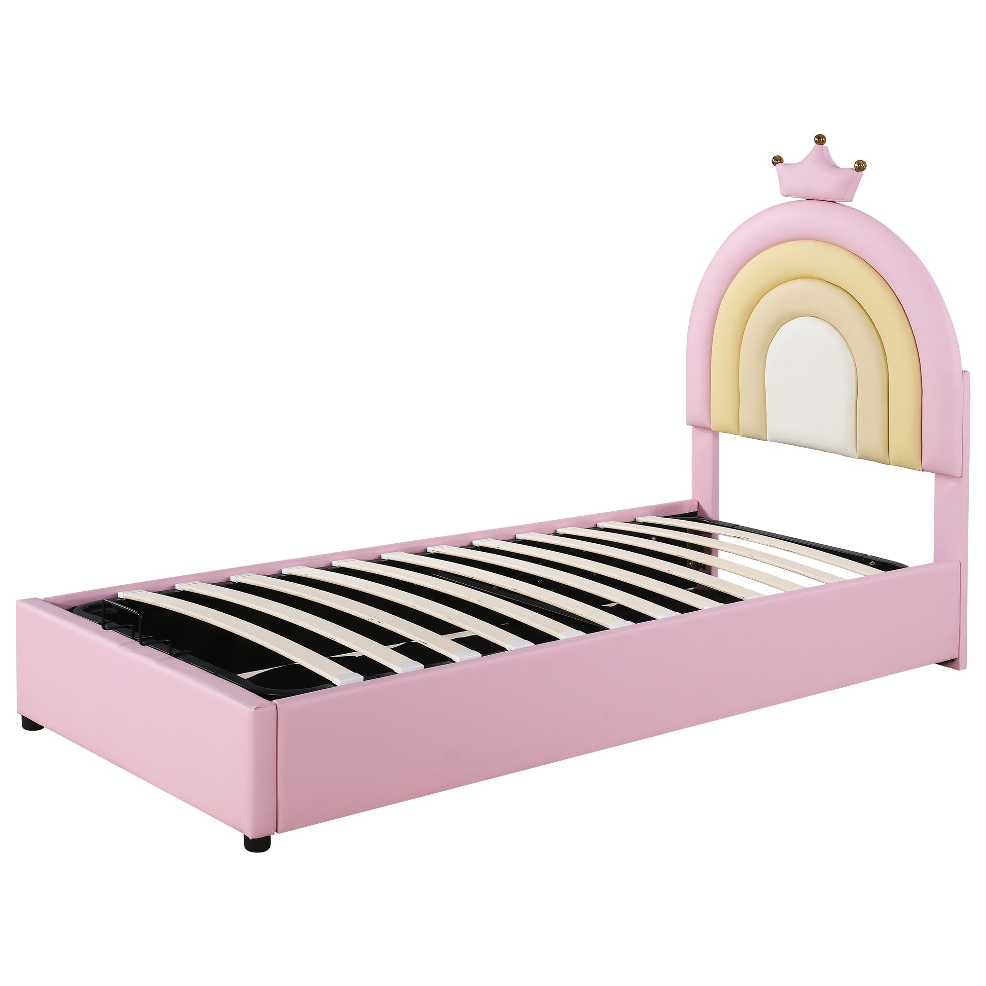Logidon gestoffeerd bed 90x200 roze hydraulisch bed in hoogte verstelbaar