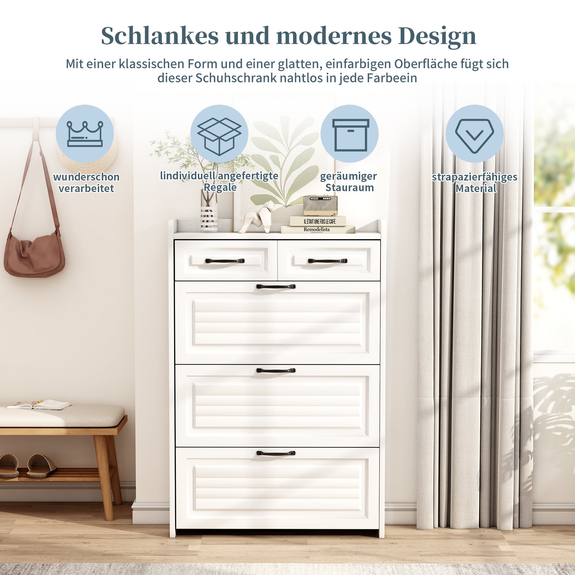 Logidon schoenenkast wit hout met drie kleppen en twee lades