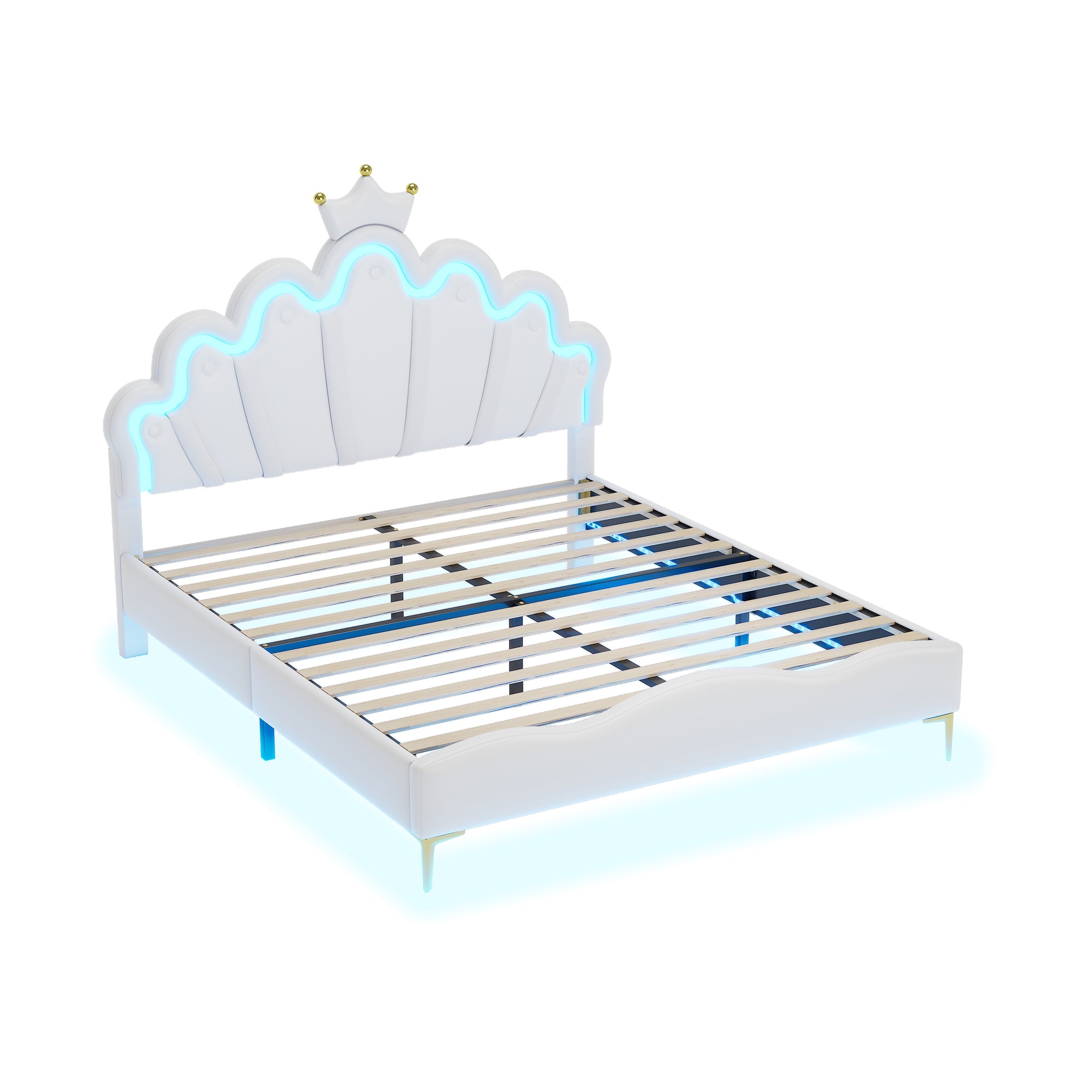 Logidon Kroonbed Prinsessenbed 140x200 cm Witte LED-lichtstrips