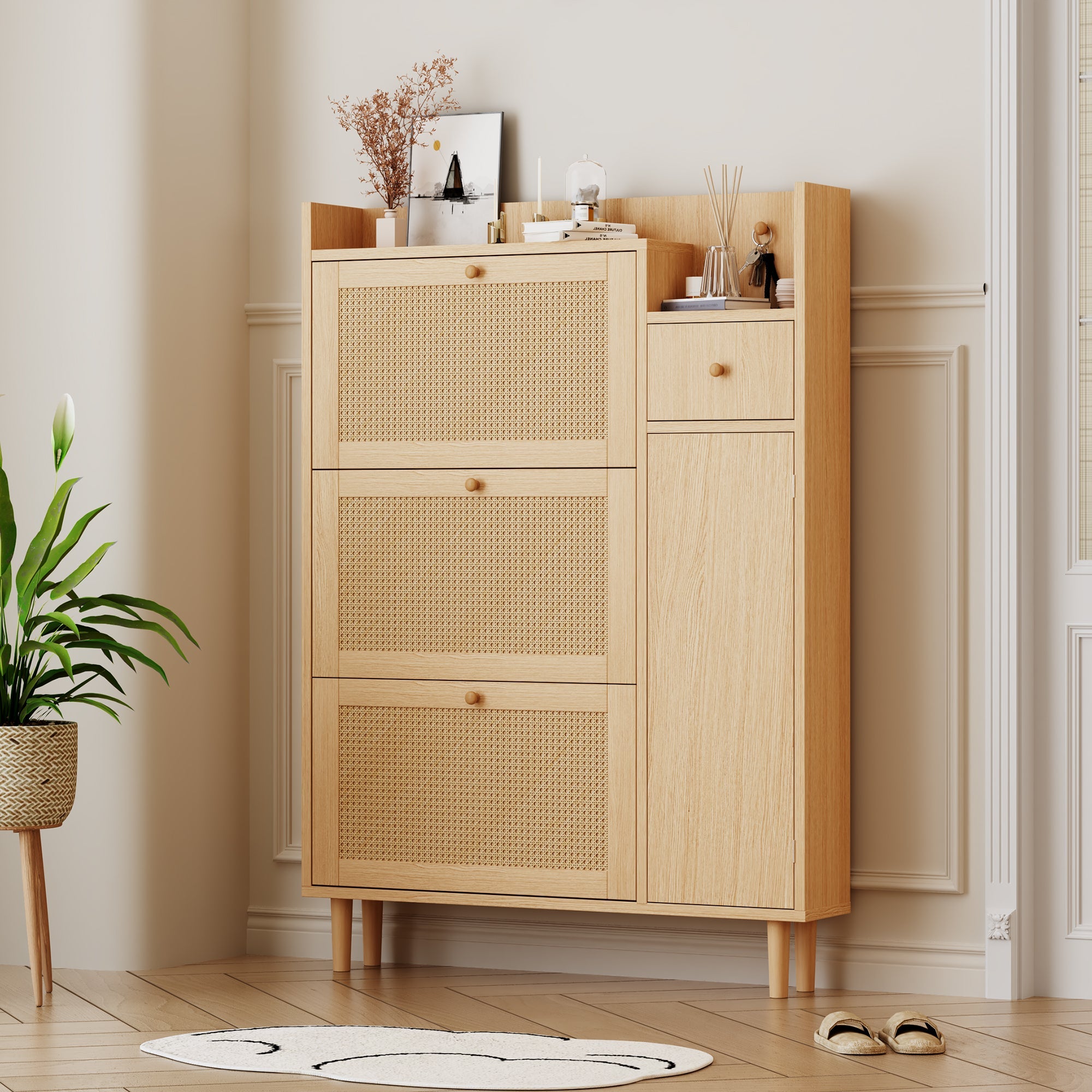 Logidon schoenenkast rotan compact voor smalle ingangen B90 H125 D17 cm