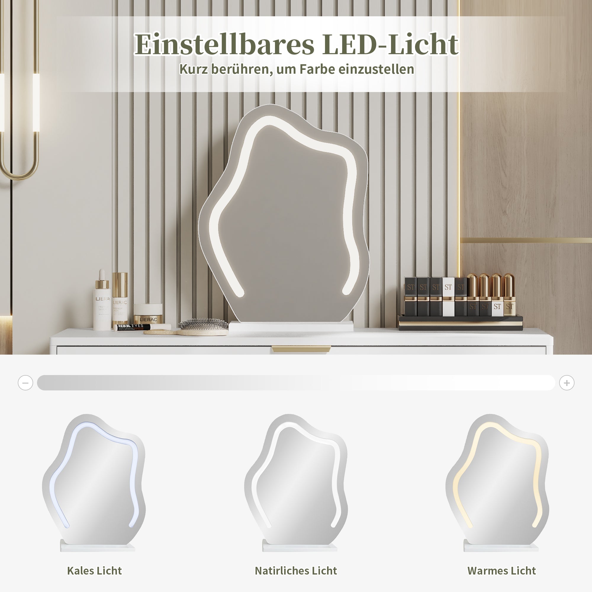 Logidon Kaptafel Met LED Spiegel Wit Uitschuifbaar B100 H78 Cm