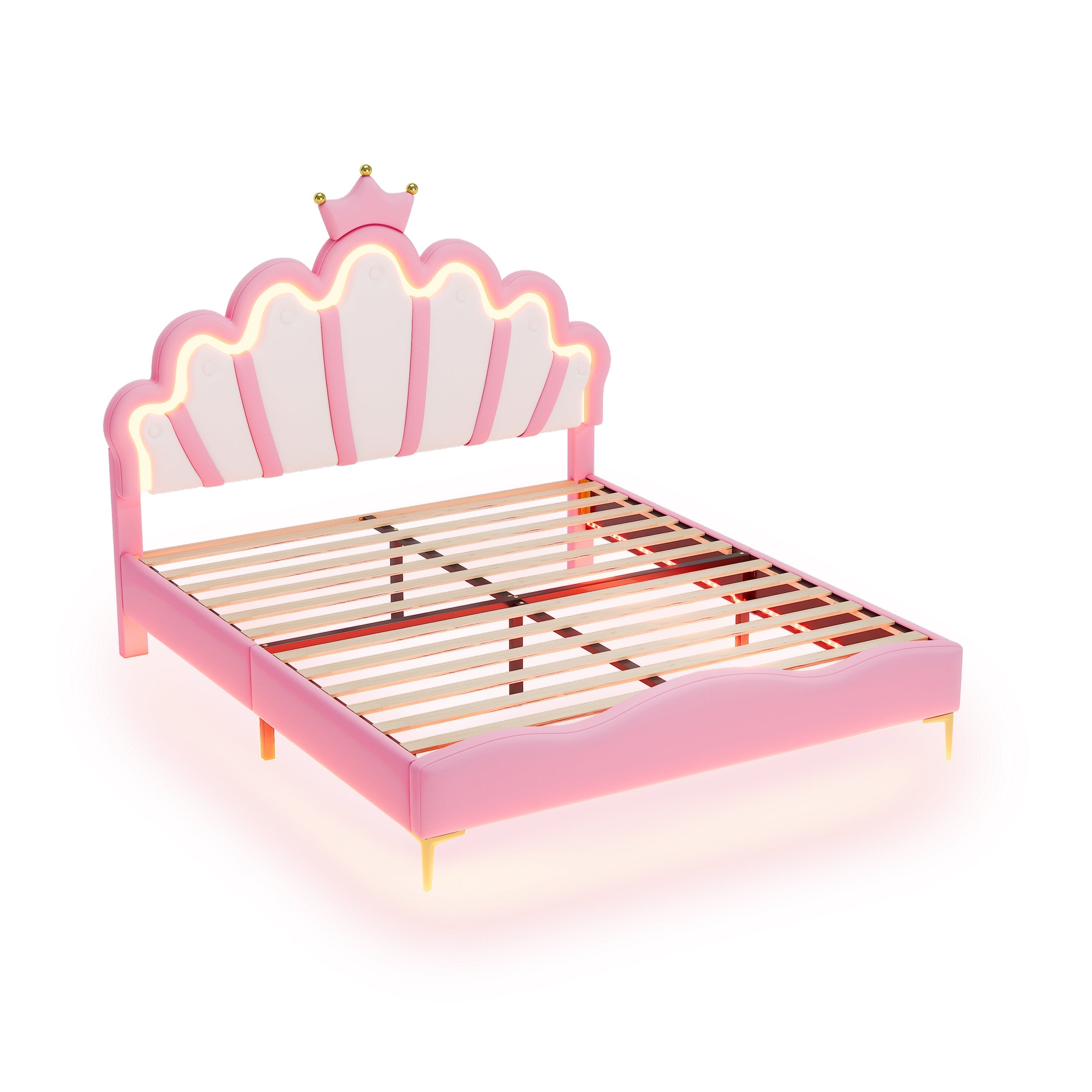Logidon Princess bed 140x200 roze kroon hoofdeinde LED-verlichting