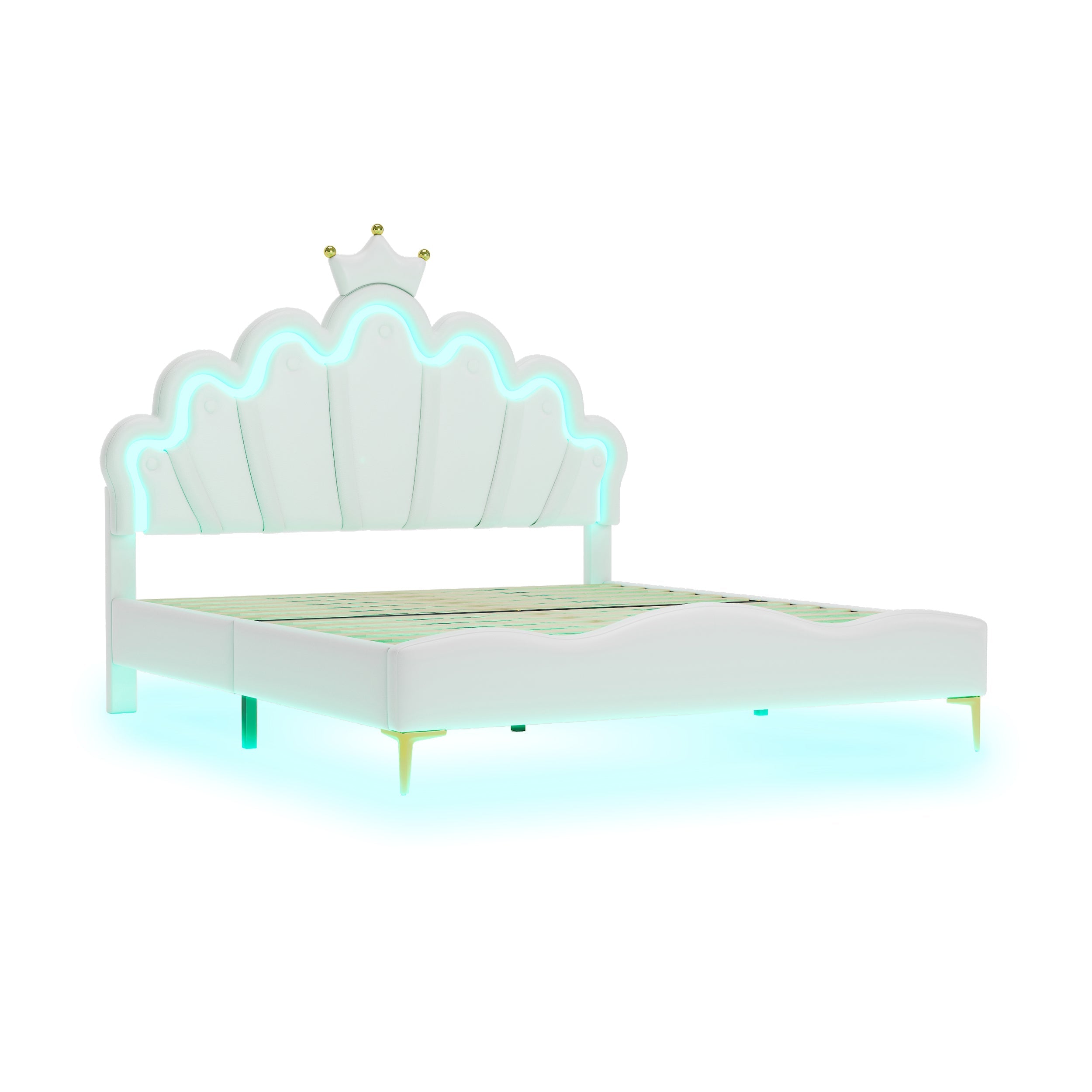 Logidon Kroonbed Prinsessenbed 140x200 cm Witte LED-lichtstrips