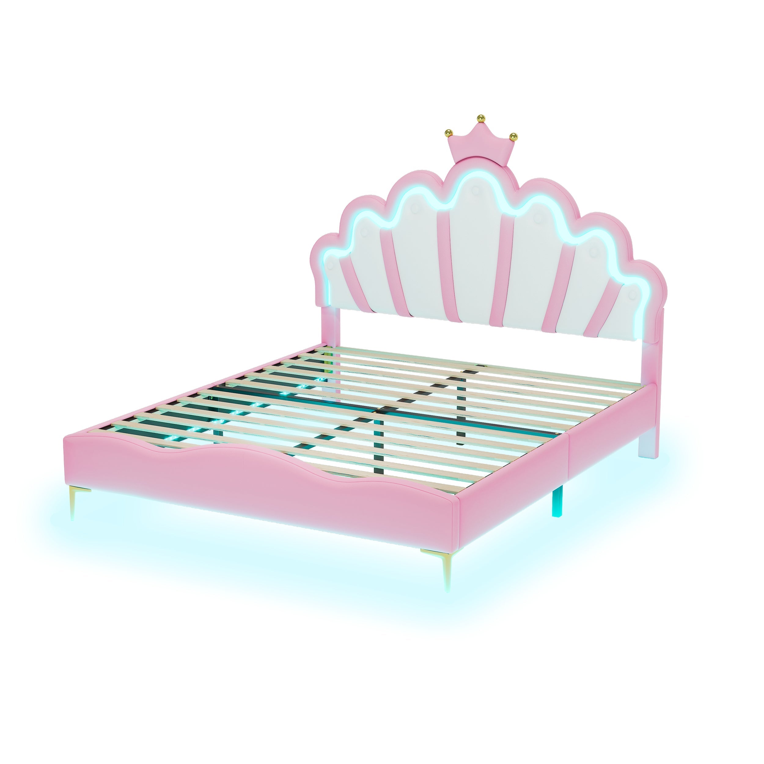Logidon Princess bed 140x200 roze kroon hoofdeinde LED-verlichting