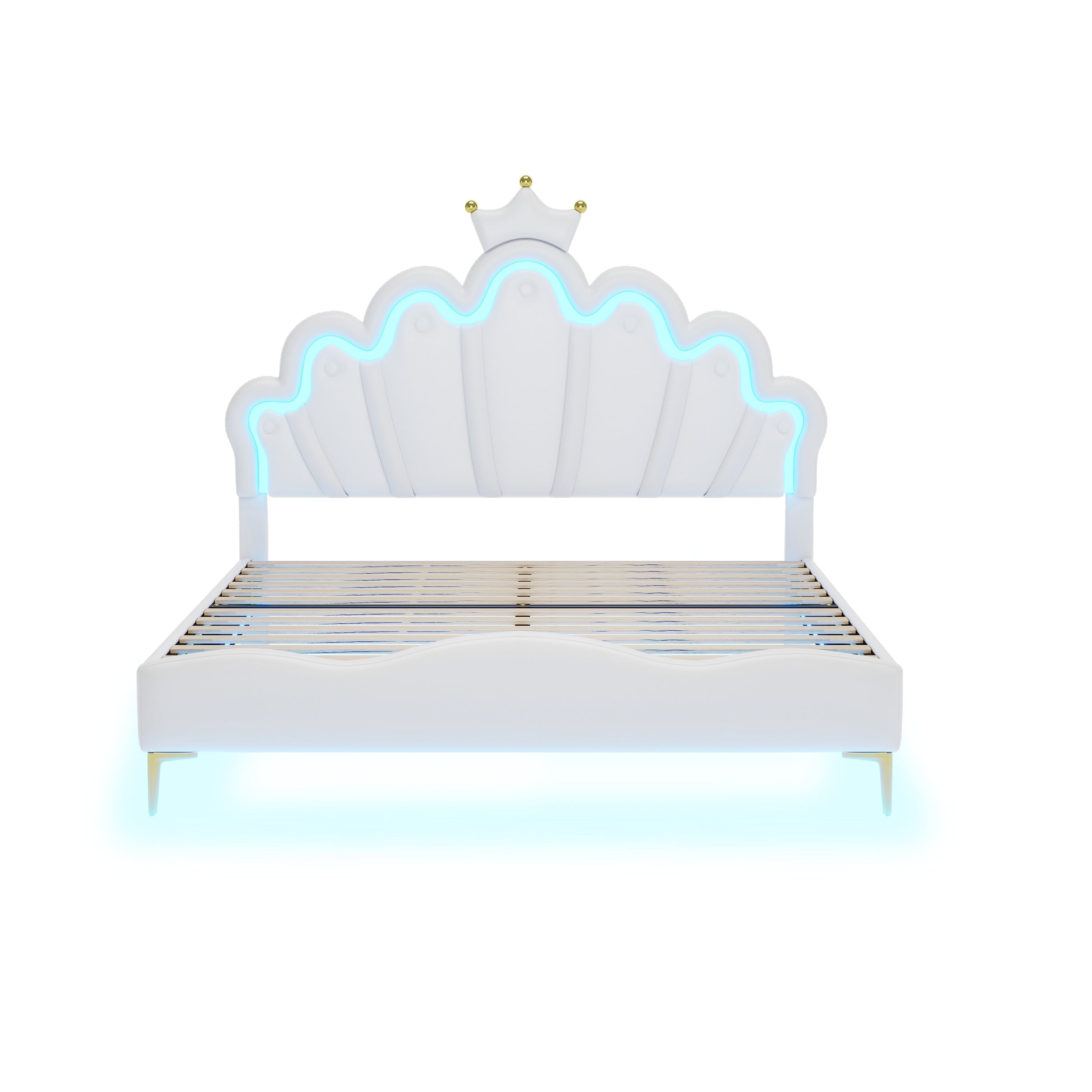 Logidon Kroonbed Prinsessenbed 140x200 cm Witte LED-lichtstrips