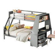 Logidon Bunk Bed With Table Large Storage Space Gray 90x200 cm