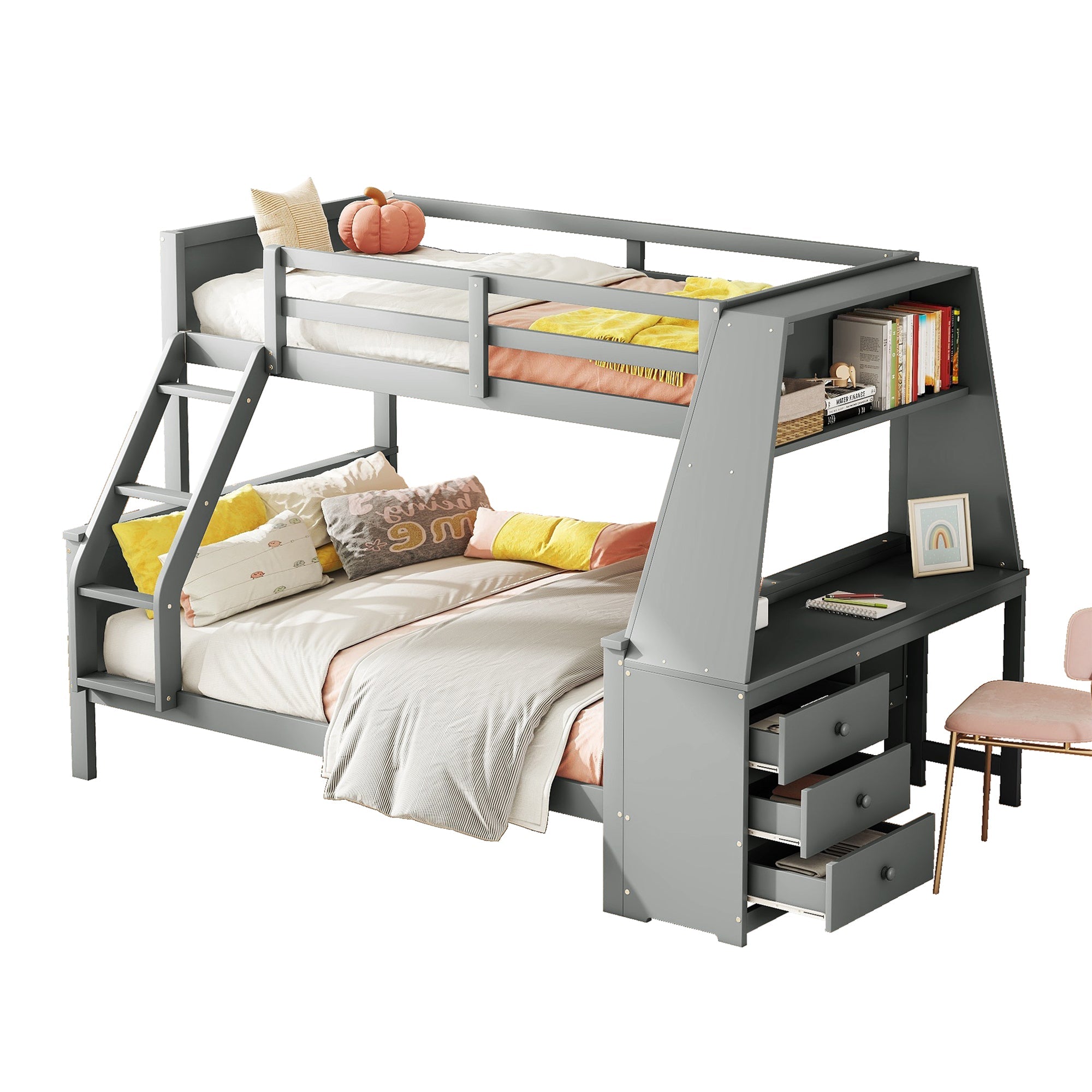 Logidon Stapelbed Met Tafel Grote Opbergruimte Grijs 90x200 cm