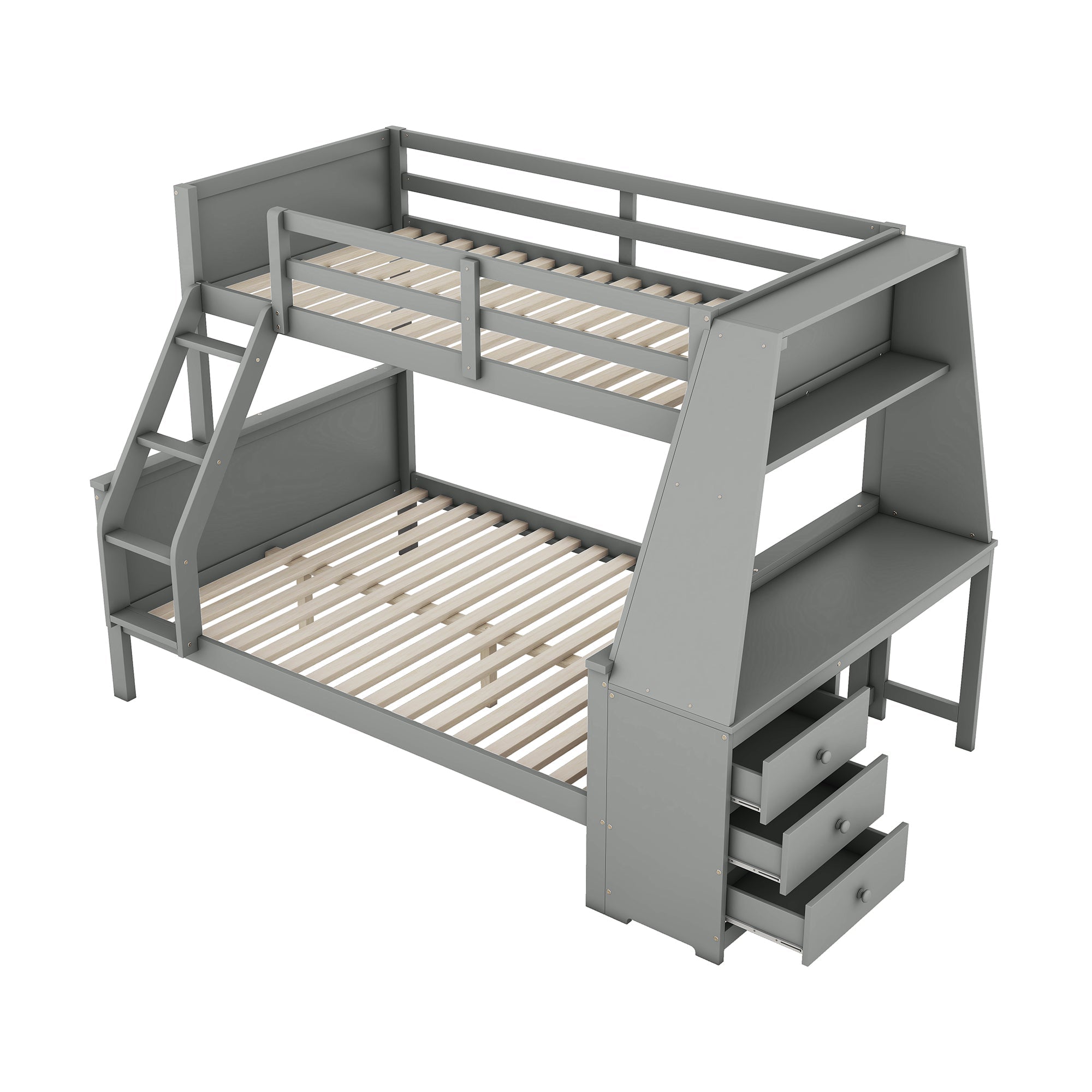 Logidon Bunk Bed With Table Large Storage Space Gray 90x200 cm