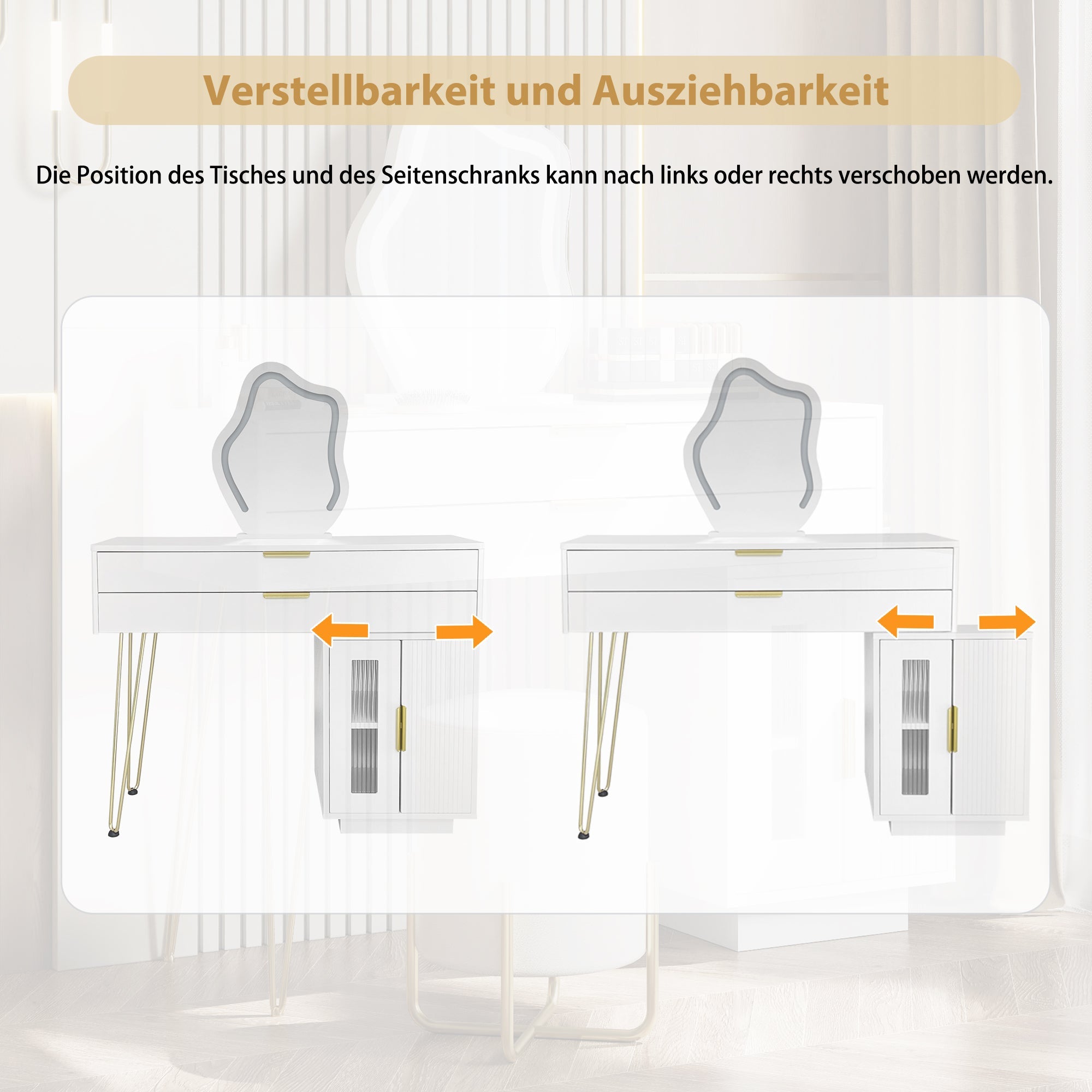 Logidon Kaptafel Met LED Spiegel Wit Uitschuifbaar B100 H78 Cm