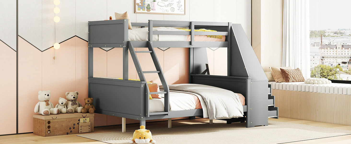 Logidon Bunk Bed With Table Large Storage Space Gray 90x200 cm