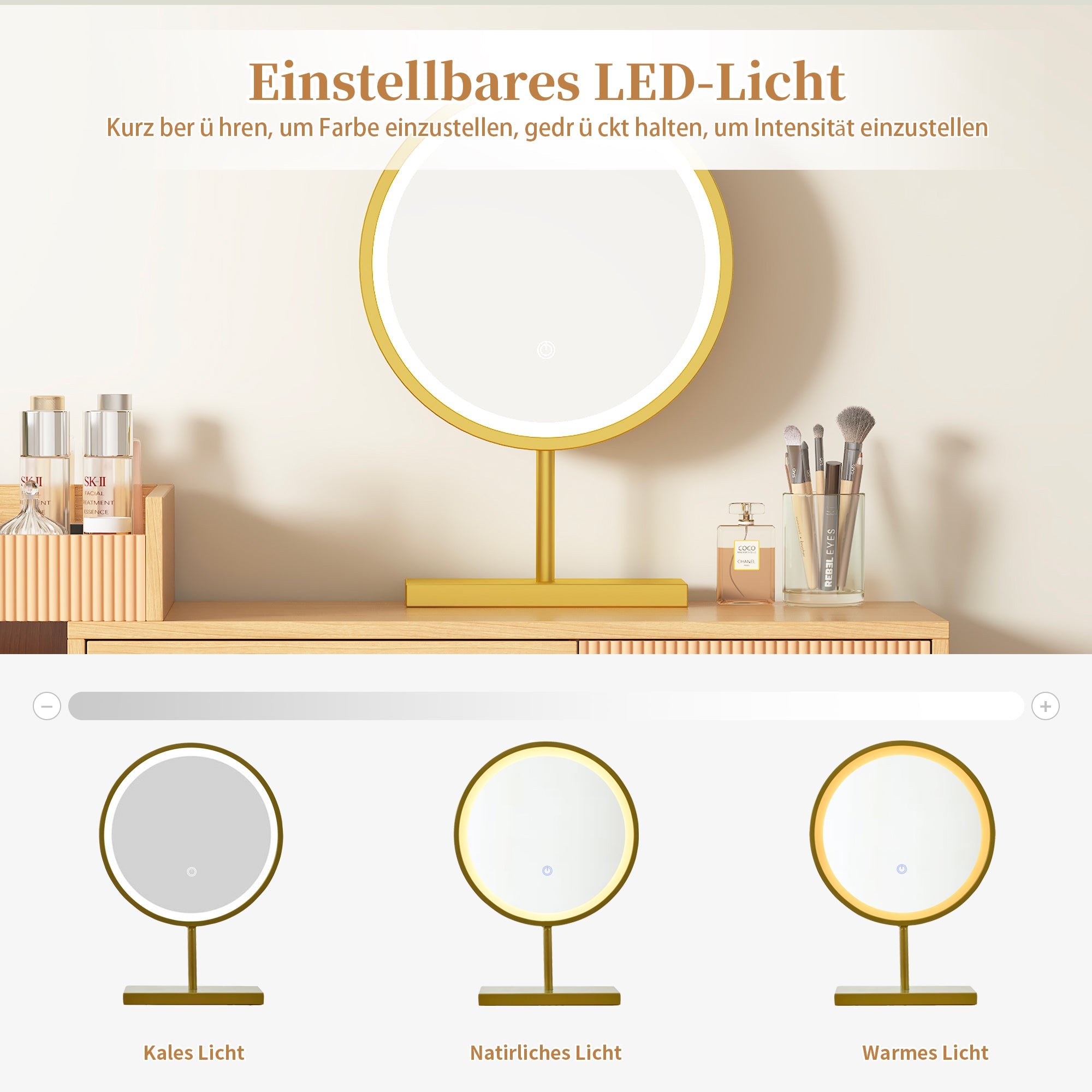 Logidon kaptafelset met LED spiegel en 3-kleuren verlichting 120x40x90 cm