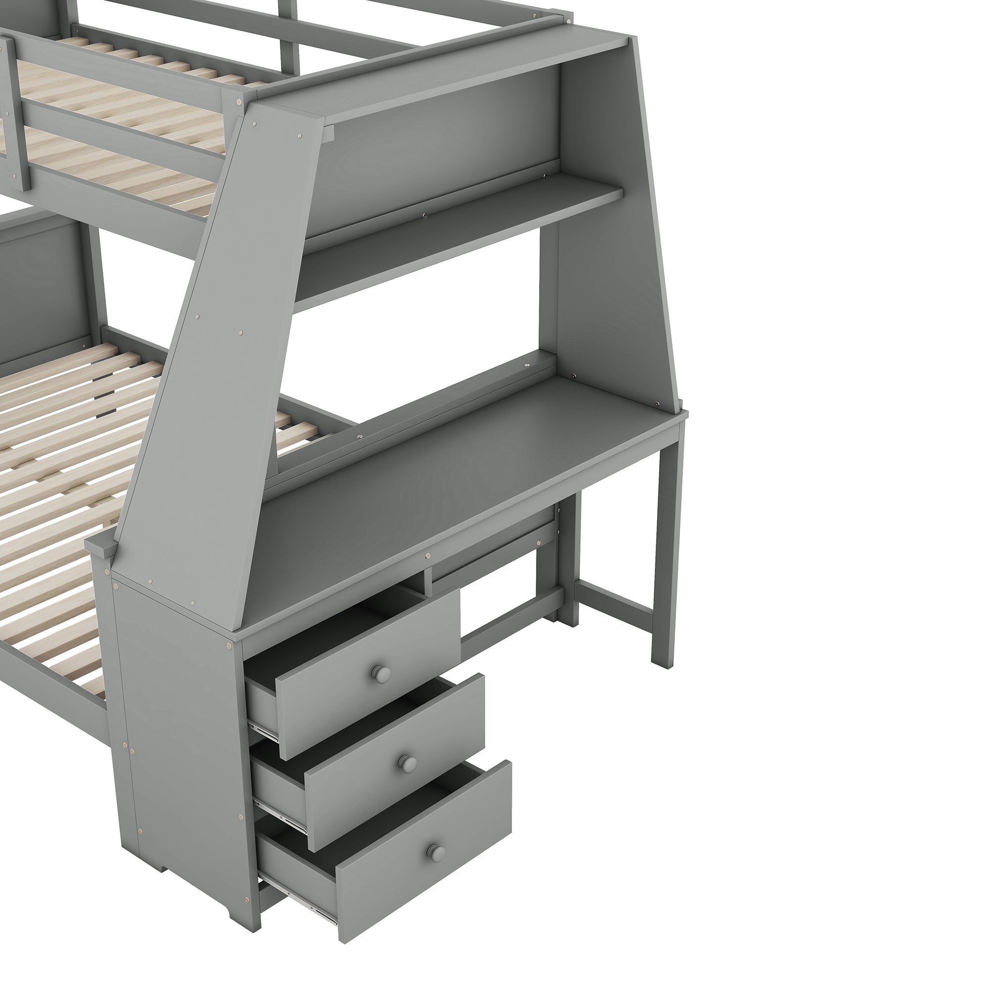 Logidon Bunk Bed With Table Large Storage Space Gray 90x200 cm