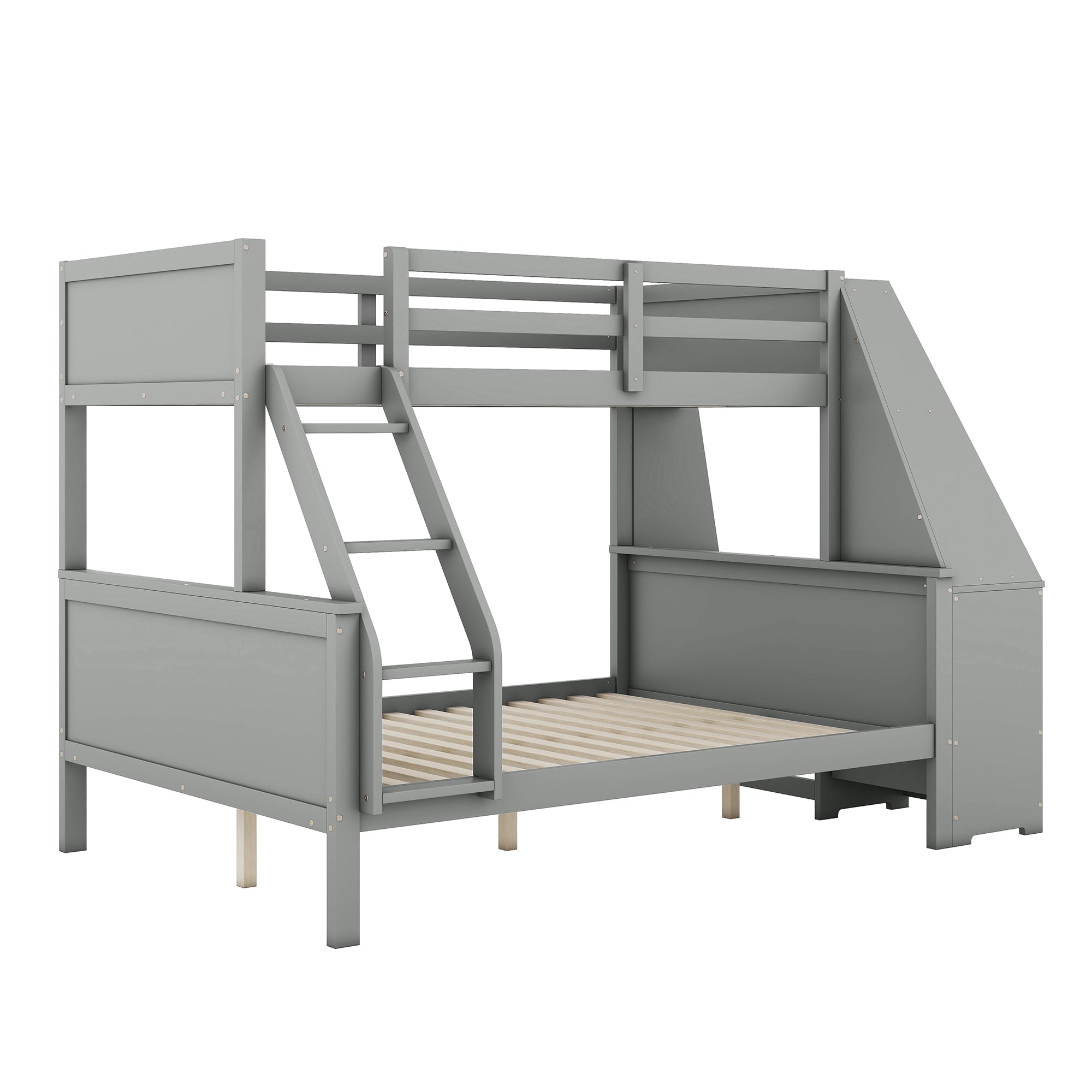 Logidon Bunk Bed With Table Large Storage Space Gray 90x200 cm