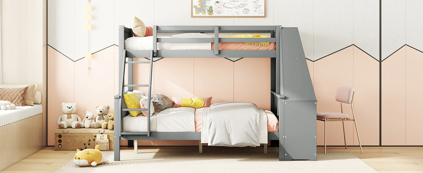 Logidon Bunk Bed With Table Large Storage Space Gray 90x200 cm