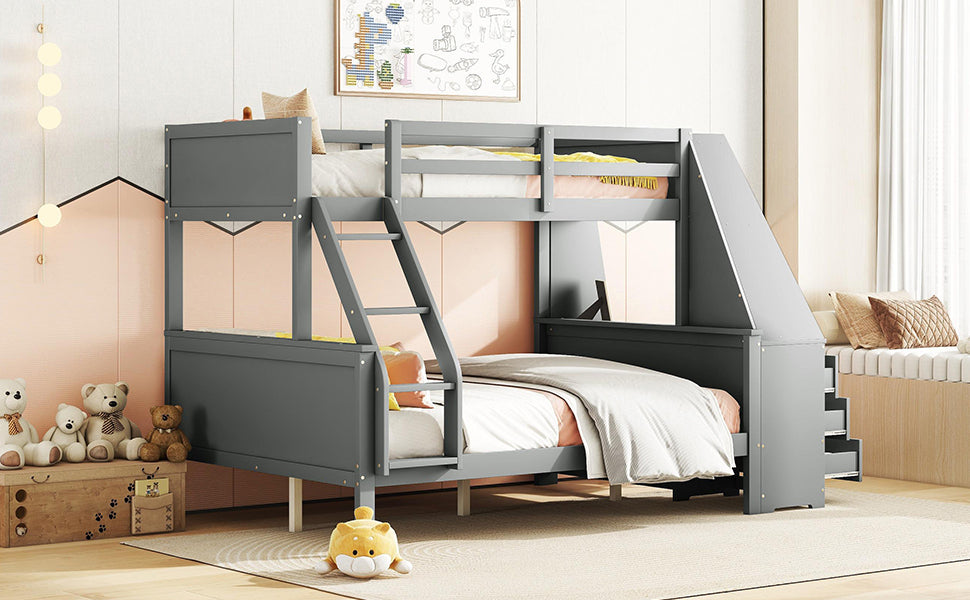 Logidon Bunk Bed With Table Large Storage Space Gray 90x200 cm