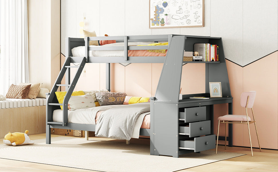 Logidon Bunk Bed With Table Large Storage Space Gray 90x200 cm