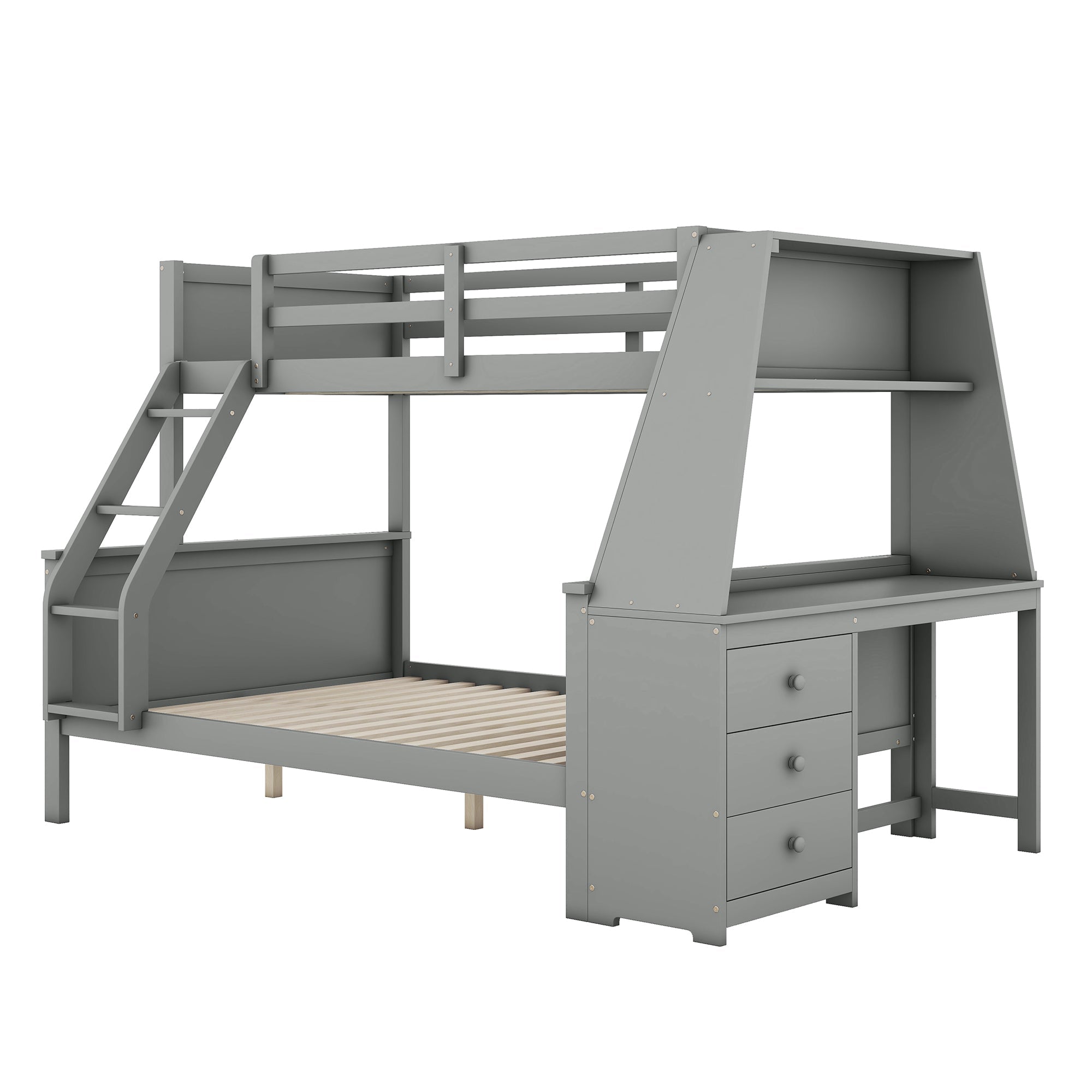 Logidon Bunk Bed With Table Large Storage Space Gray 90x200 cm