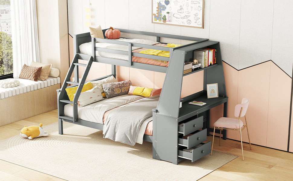 Logidon Bunk Bed With Table Large Storage Space Gray 90x200 cm
