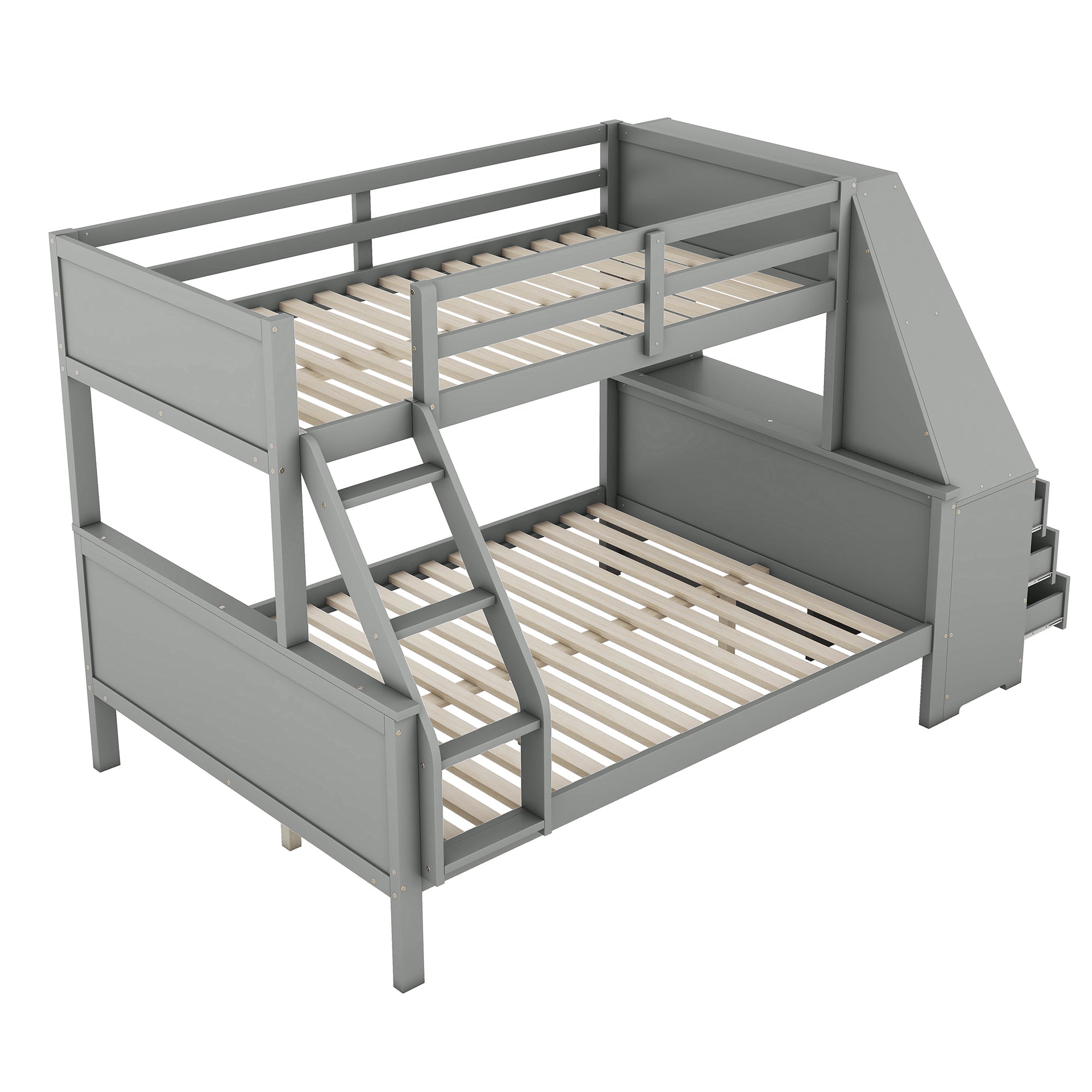 Logidon Bunk Bed With Table Large Storage Space Gray 90x200 cm
