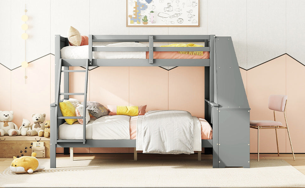 Logidon Bunk Bed With Table Large Storage Space Gray 90x200 cm