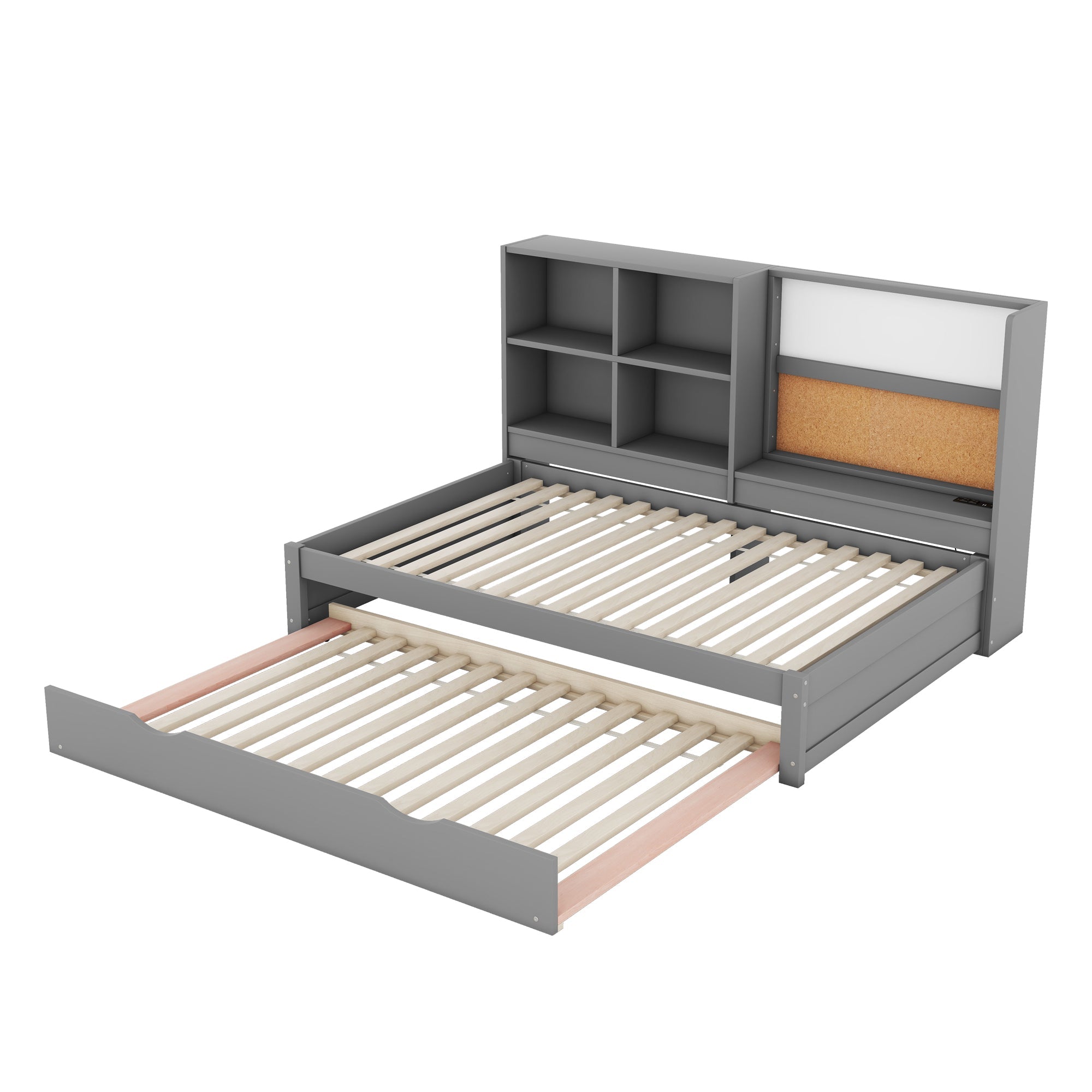Logidon slaapbank 90x200 cm grijs met uitschuifbaar bed en USB-tekentafel