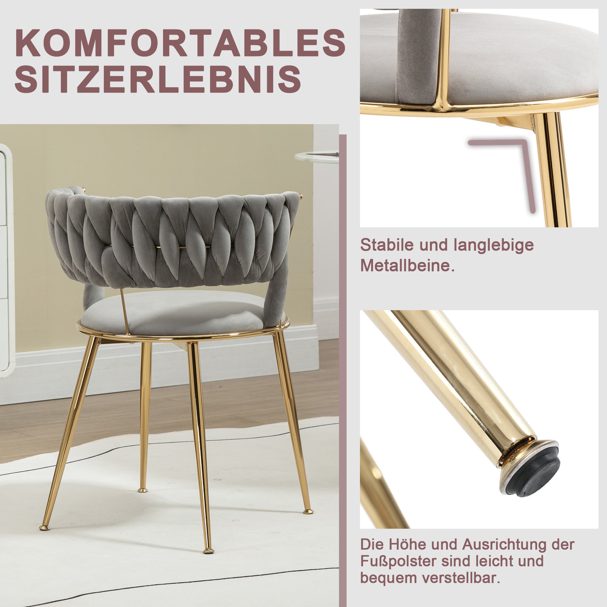 Logidon fluwelen eetkamerstoelen set van 2 grijs en goud Elegance