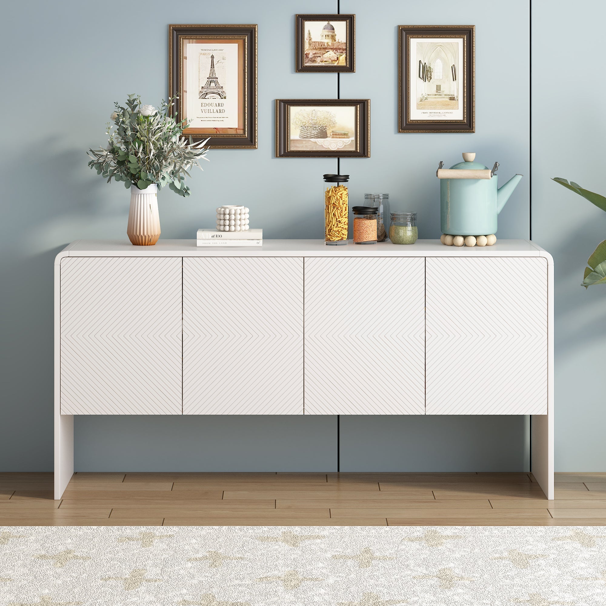 Logidon dressoir wit 152,5 x 40 x 76,5 cm met push-to-open, 4 deuren