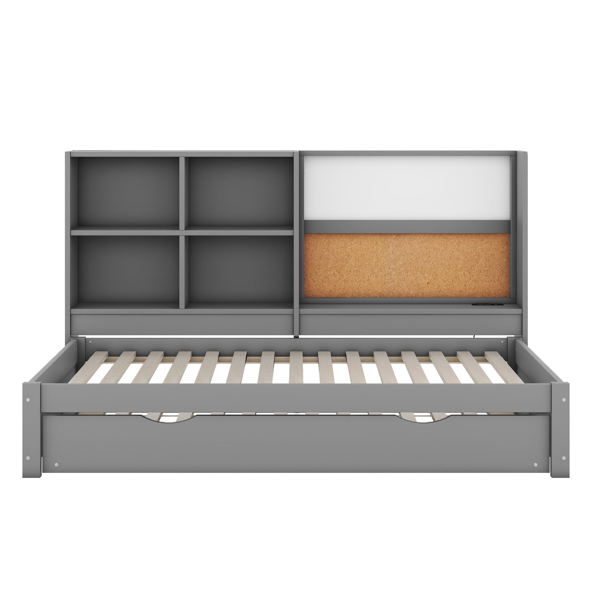 Logidon slaapbank 90x200 cm grijs met uitschuifbaar bed en USB-tekentafel